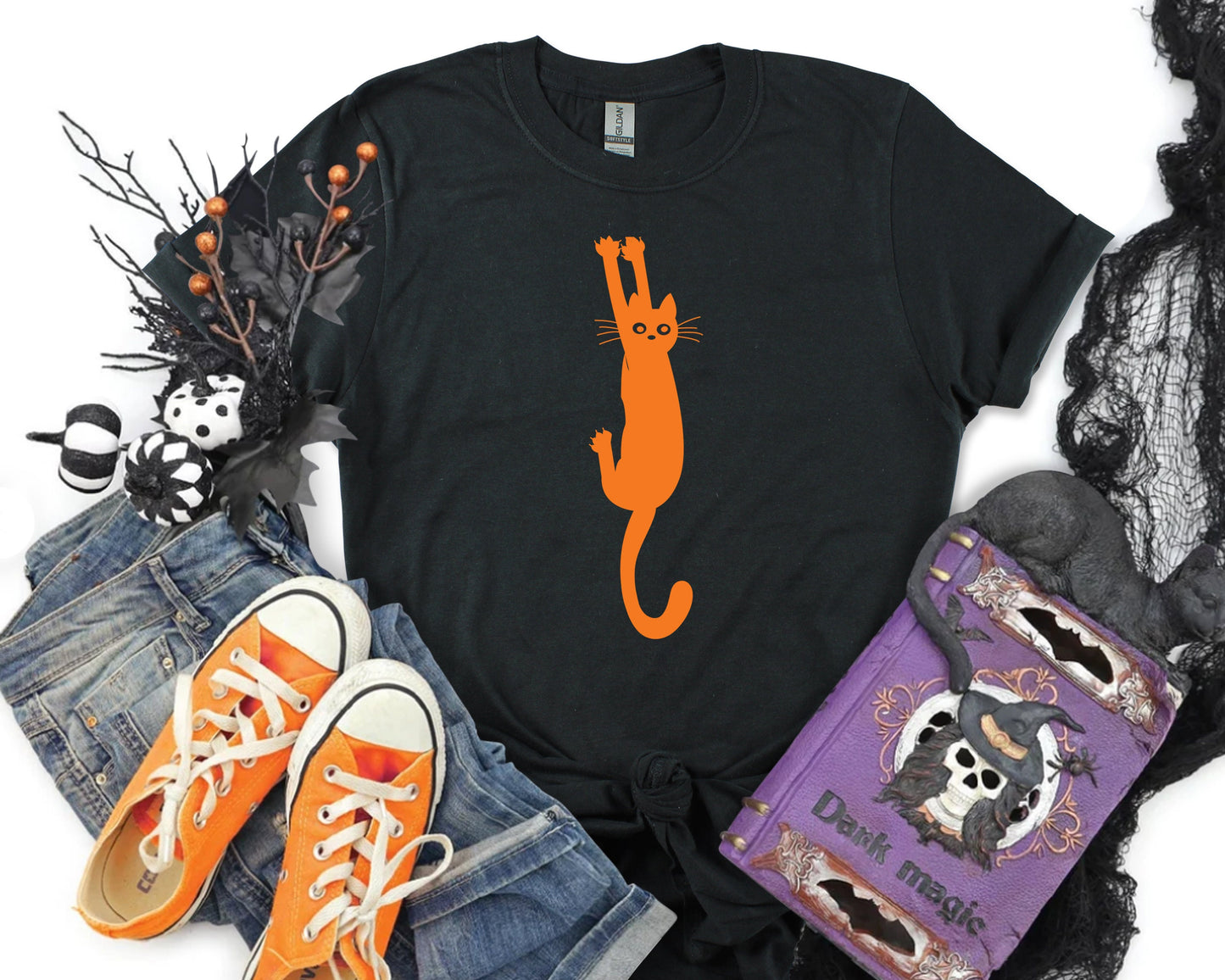 Black Cat Halloween Shirt, Funny Halloween Tshirt, Halloween Party T-Shirt, Spooky Costume, Scary Cat Shirt, Halloween Gifts for Cat Lover