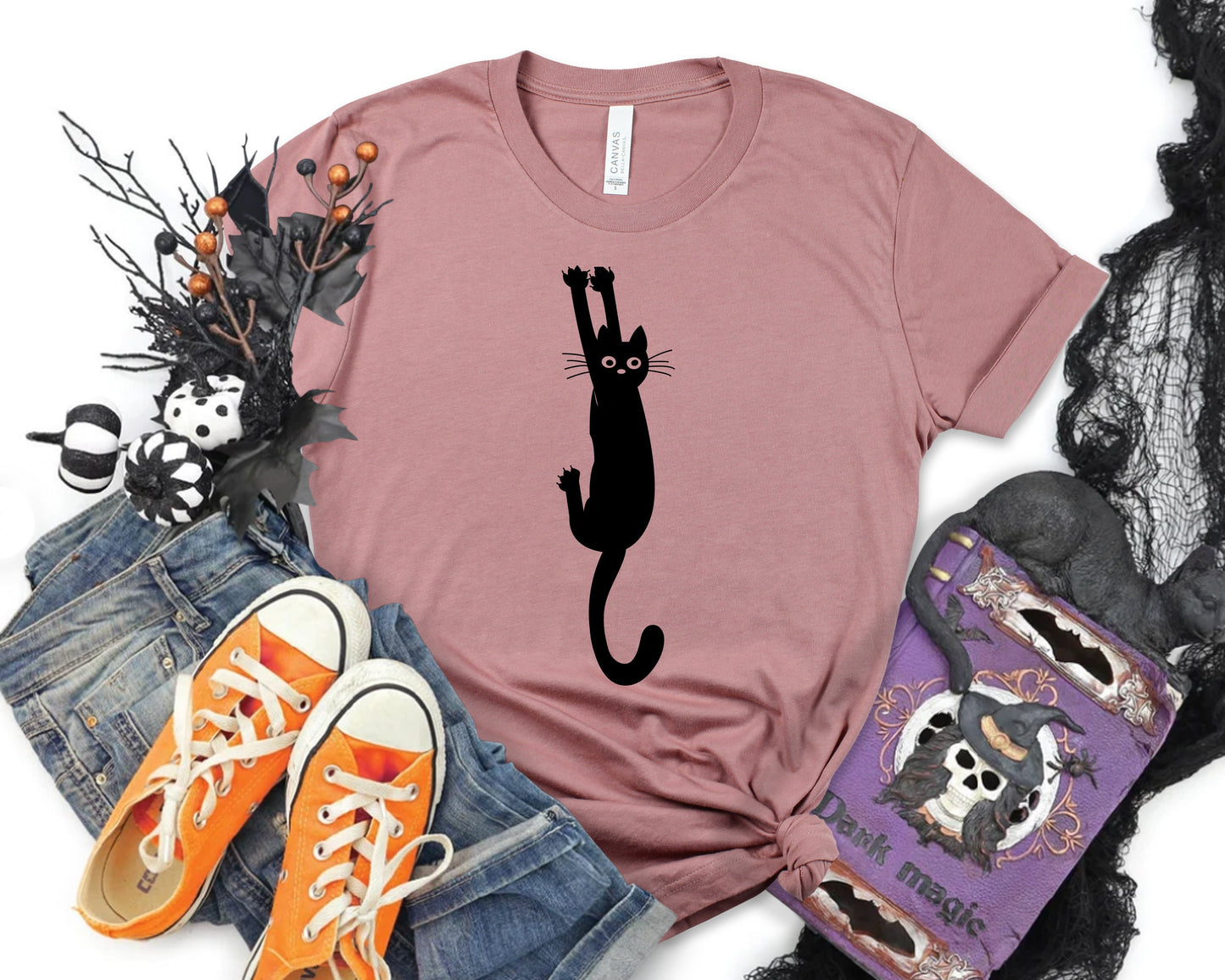 Black Cat Halloween Shirt, Funny Halloween Tshirt, Halloween Party T-Shirt, Spooky Costume, Scary Cat Shirt, Halloween Gifts for Cat Lover