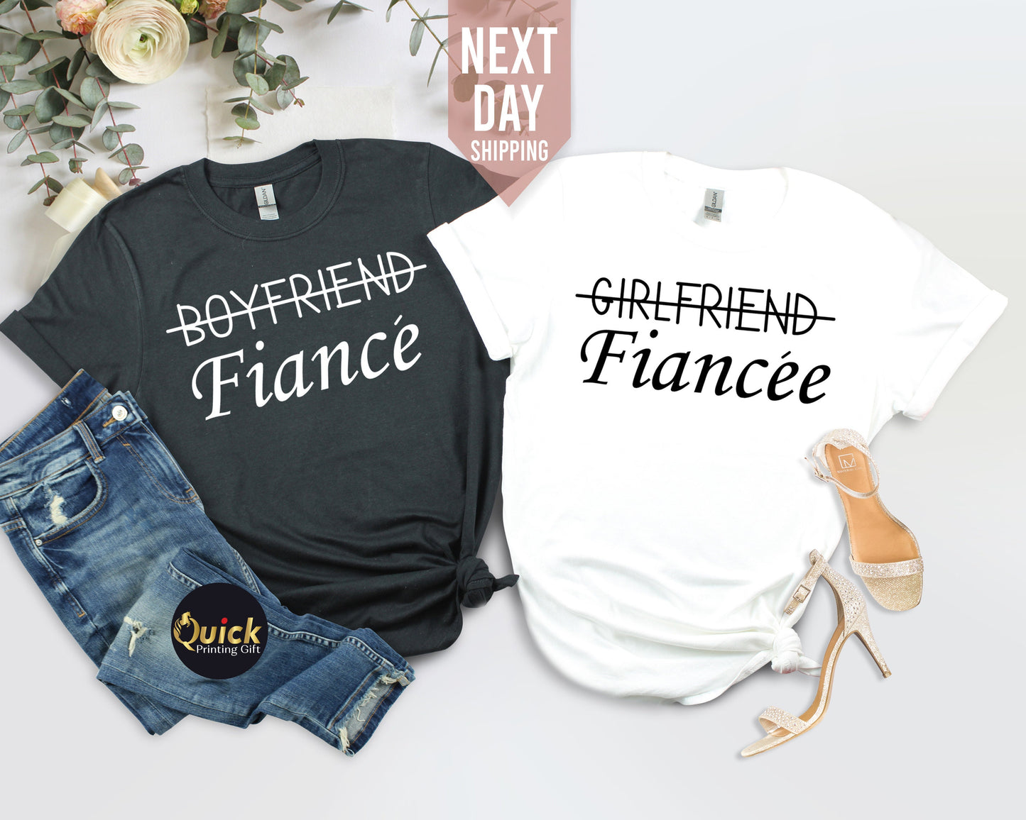 Fiance Fiancee Matching Couple T-Shirts: Engagement Gift