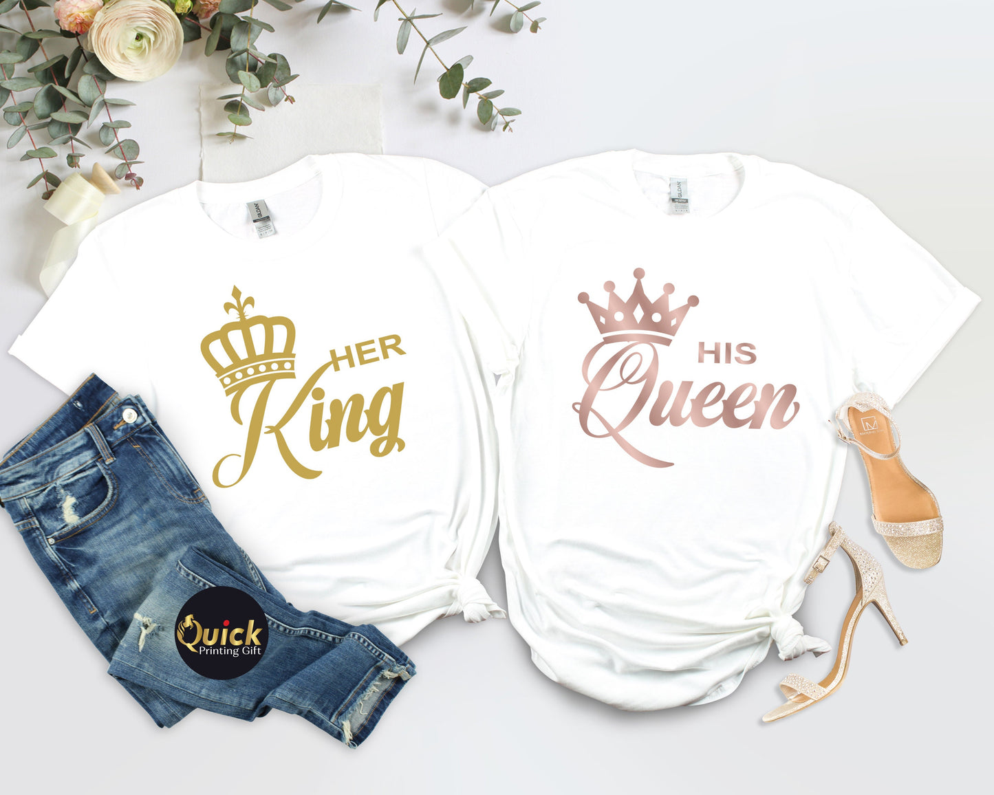 King Queen Matching Couple Shirts, King Queen Tshirt, Mr Mrs Tshirt, Honeymoon Tshirt for Women Men, Boyfriend Girlfriend Gift