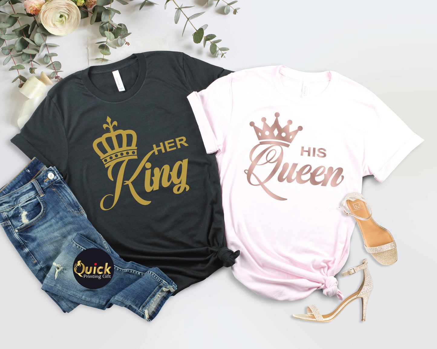 King Queen Matching Couple Shirts, King Queen Tshirt, Mr Mrs Tshirt, Honeymoon Tshirt for Women Men, Boyfriend Girlfriend Gift