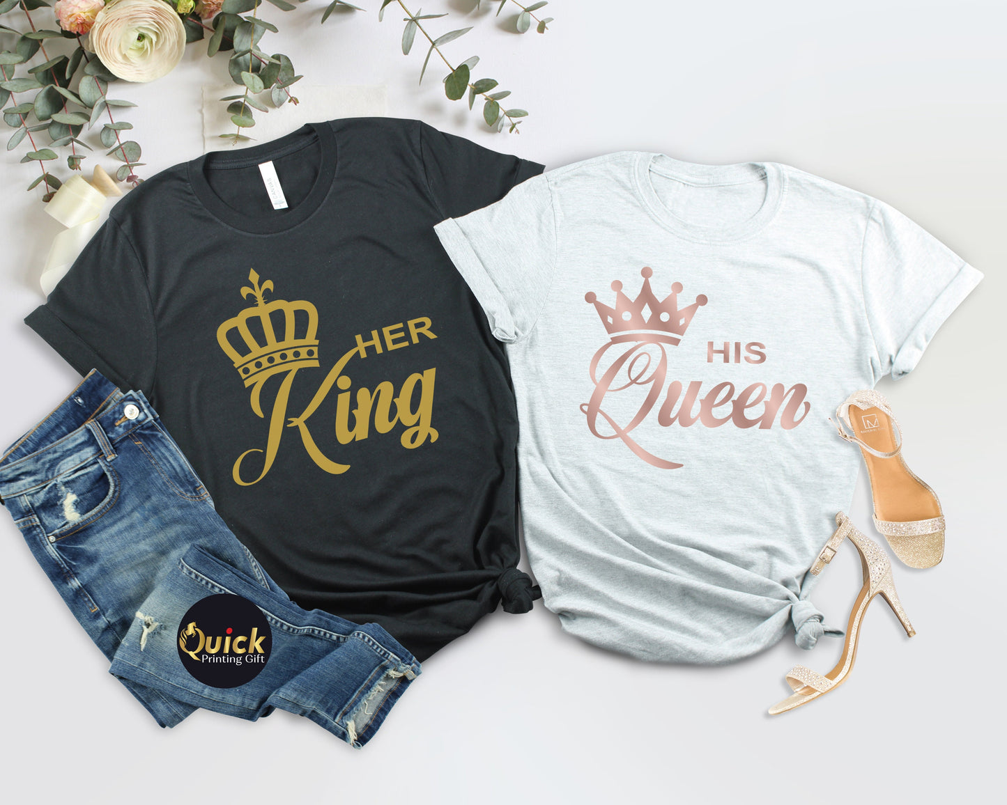 King Queen Matching Couple Shirts, King Queen Tshirt, Mr Mrs Tshirt, Honeymoon Tshirt for Women Men, Boyfriend Girlfriend Gift