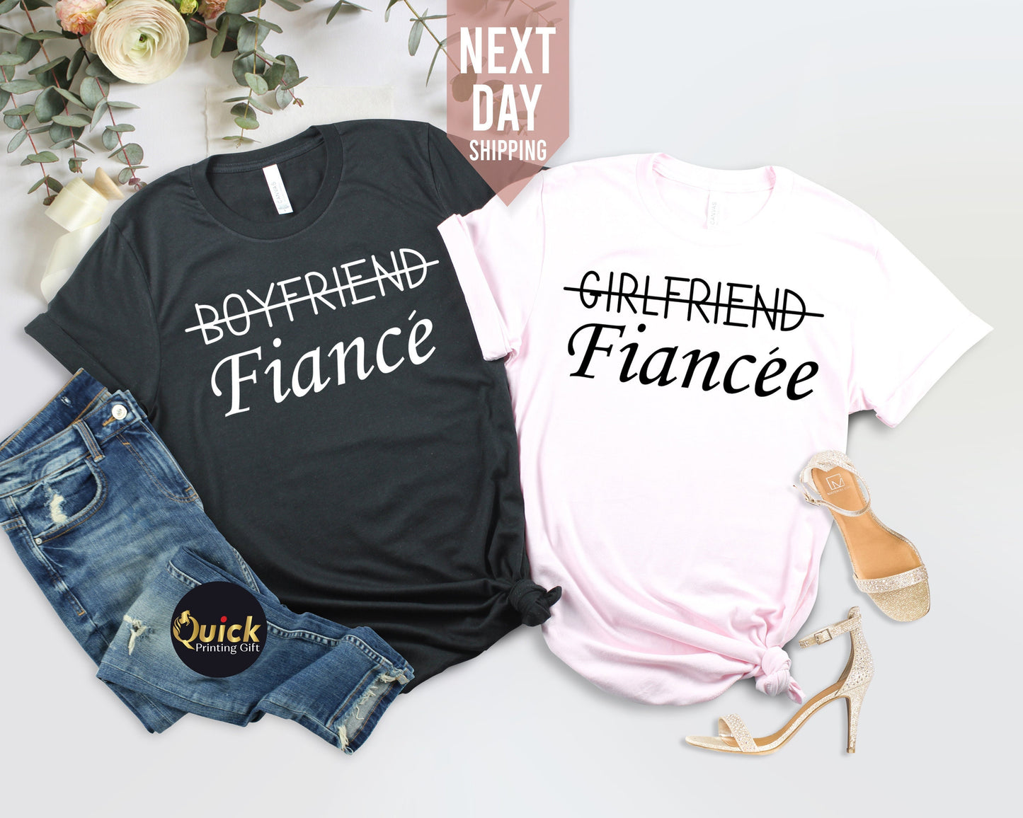 Girlfriend Fiancee Shirt, Boyfriend Fiance Shirt, Hubby Wifey Shirts, Bride Groom Matching Couple Tshirt, Honeymoon Tshirt, Gift for her him