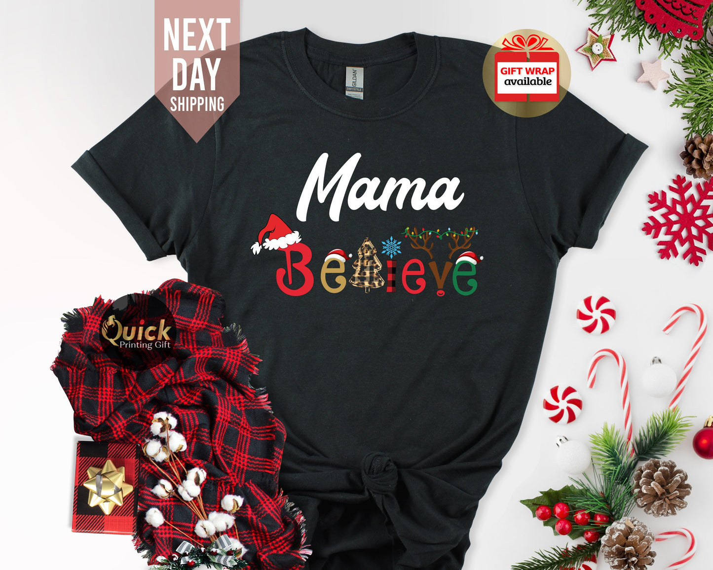 Personalised Family Matching Believe Christmas Shirts, Christmas Family Outfits, Christmas Party Shirt, Christmas Gifts for Dad Mum