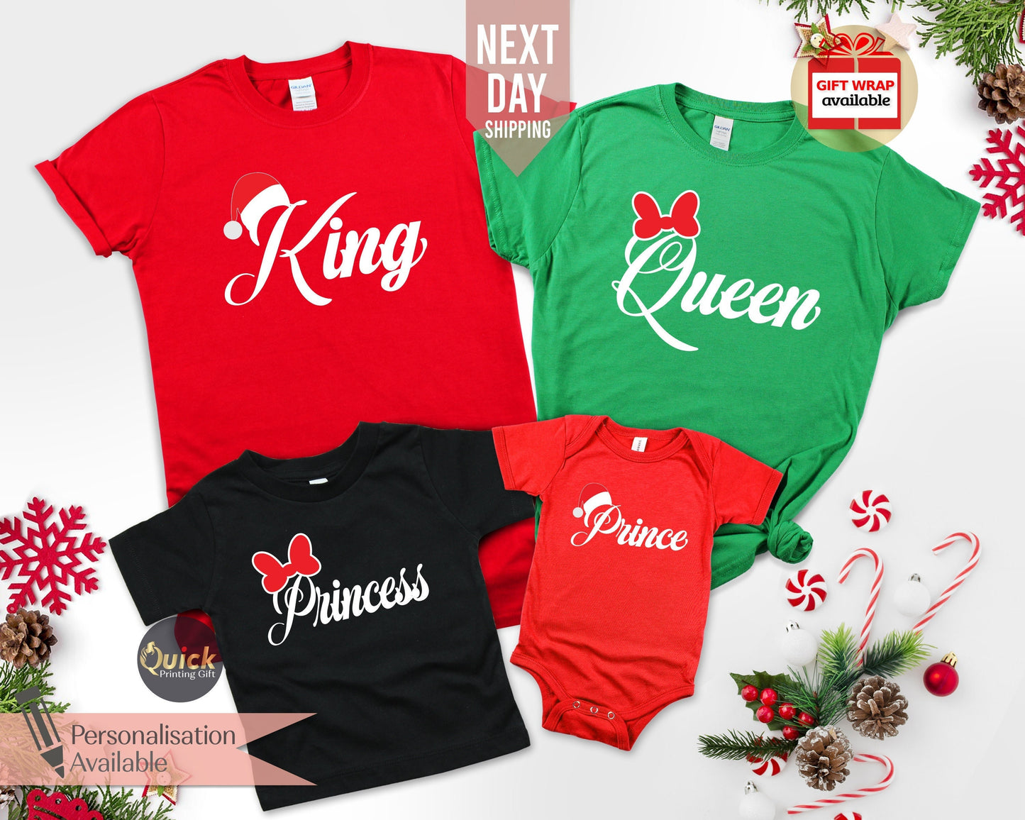 Personalized Family Christmas Elf Shirts: King, Queen, Prince