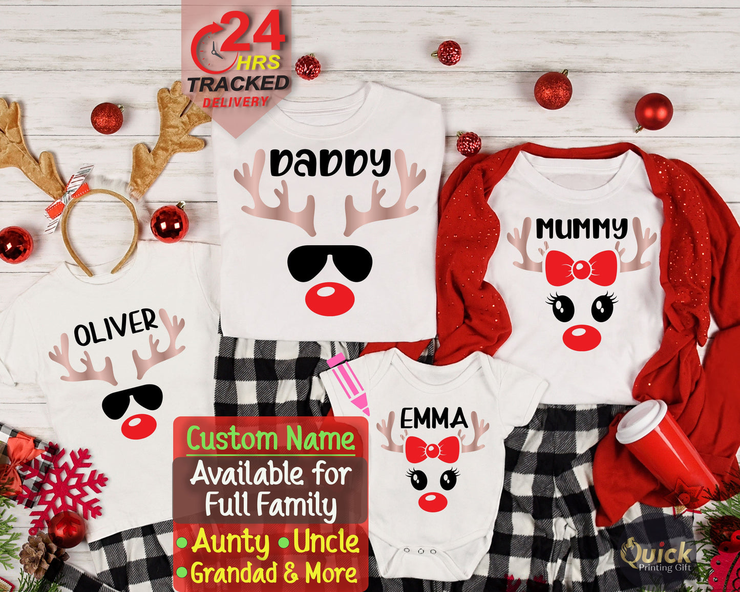 Custom Reindeer Family Christmas T-Shirts: Matching Xmas Shirts