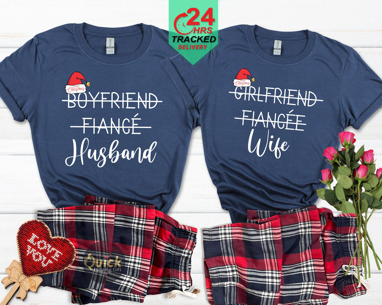 Hubby & Wifey Christmas Pyjama Set: Tartan Matching Couple Pajamas