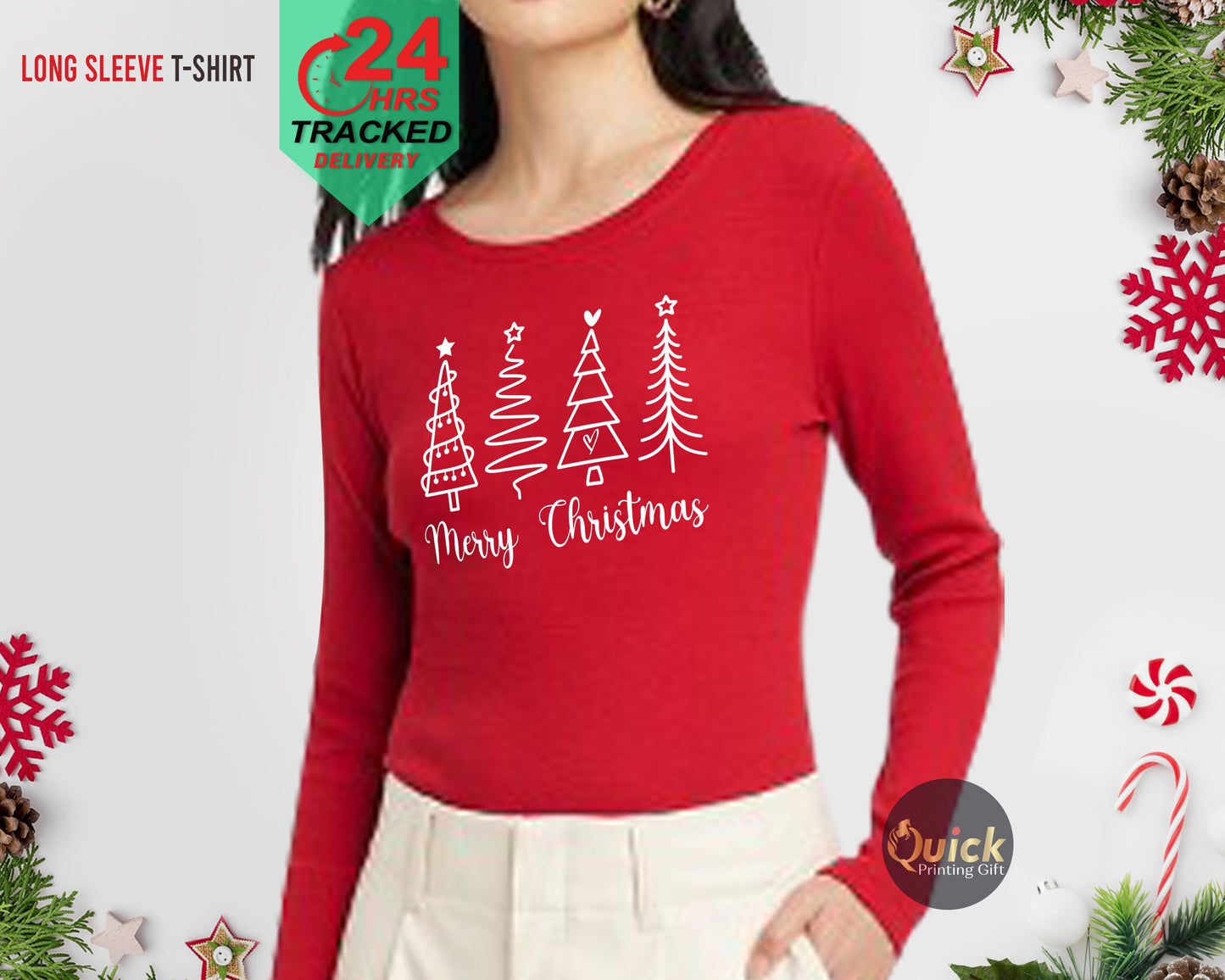 Merry Christmas Long sleeve t shirts, Cute Christmas Shirts for Women Matching Family Christmas Outfit Christmas Top Long Sleeve Holiday top