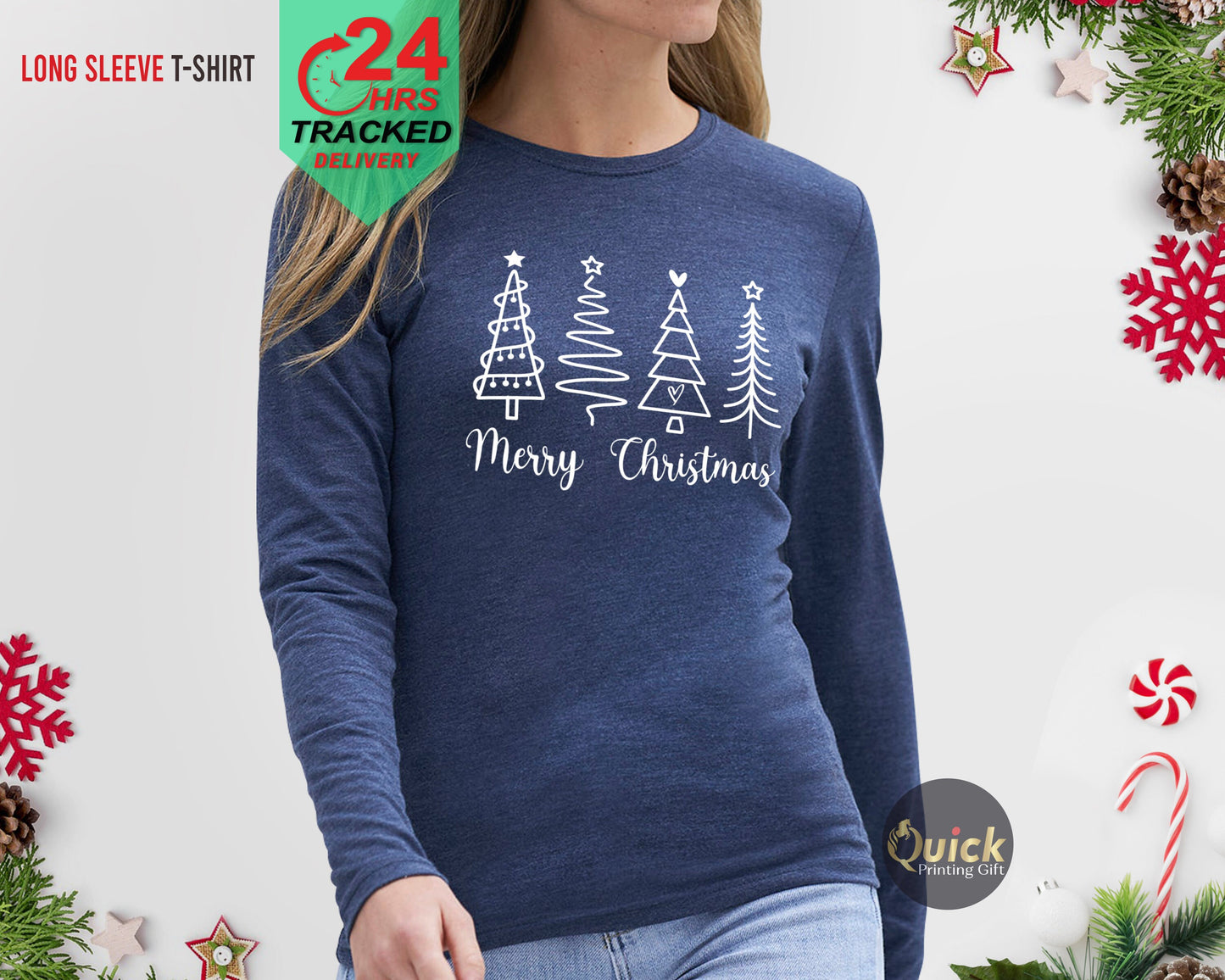 Merry Christmas Long sleeve t shirts, Cute Christmas Shirts for Women Matching Family Christmas Outfit Christmas Top Long Sleeve Holiday top