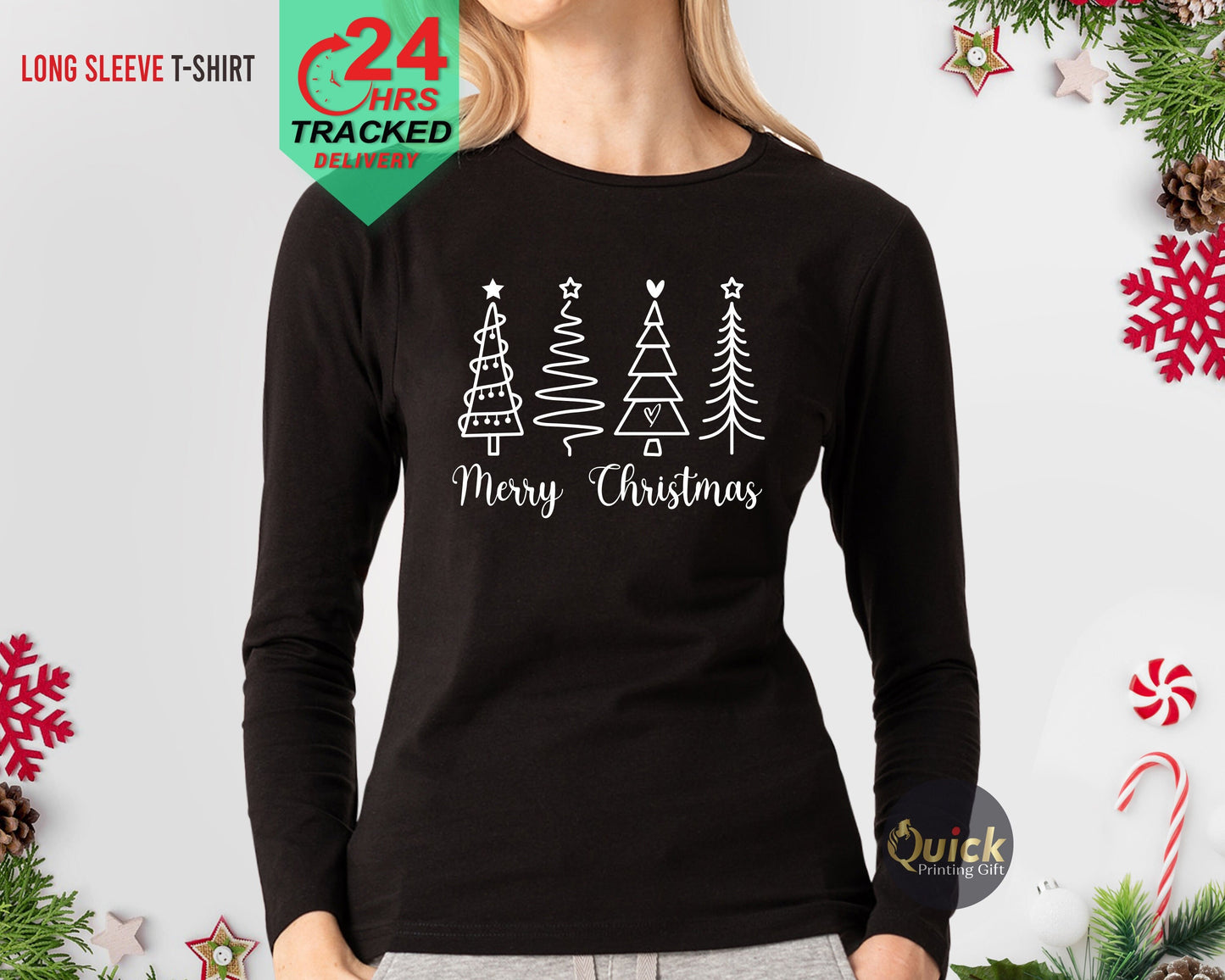 Merry Christmas Long sleeve t shirts, Cute Christmas Shirts for Women Matching Family Christmas Outfit Christmas Top Long Sleeve Holiday top