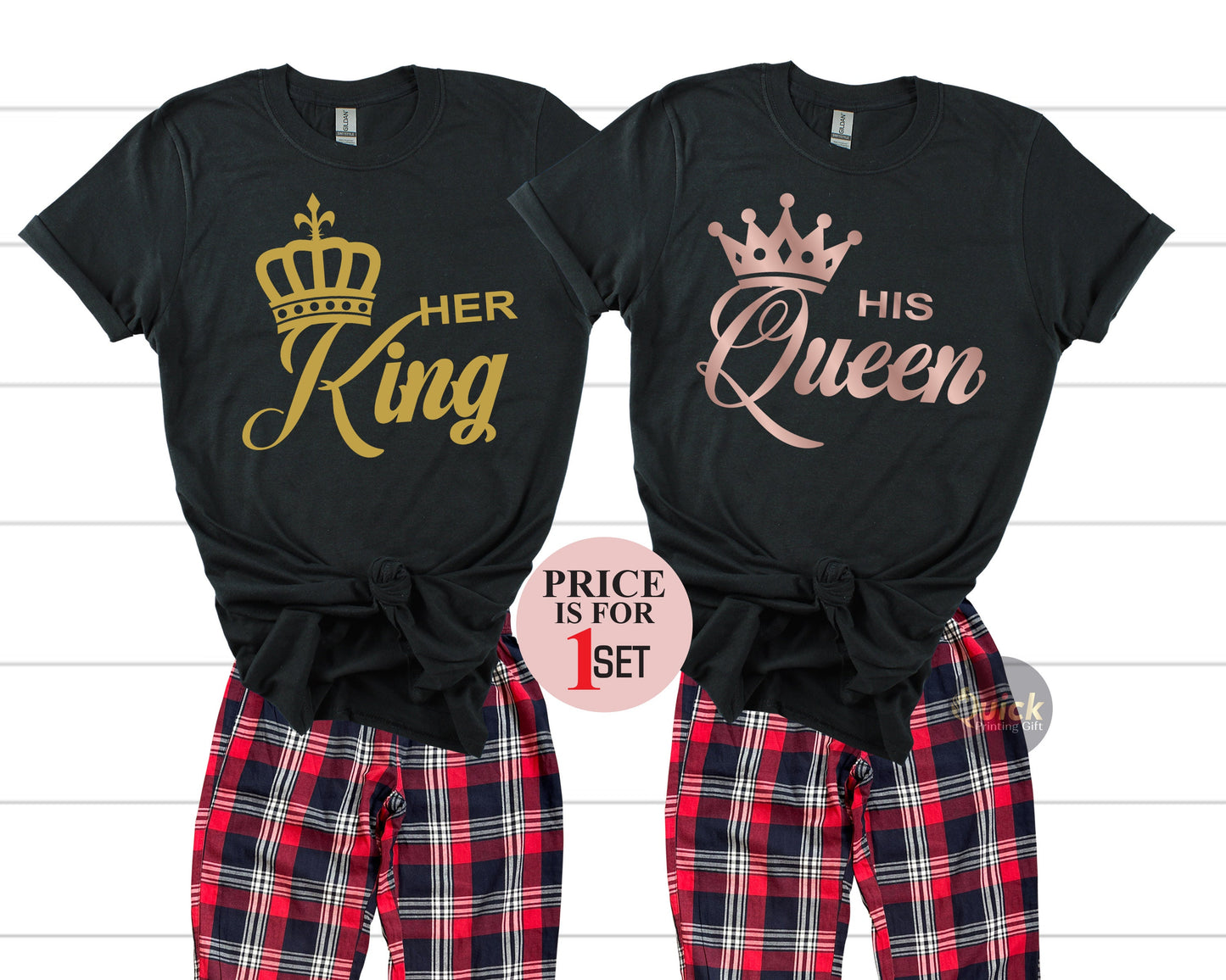 Her King His Queen Pajamas, King of Spades & Queen of Hearts, Mr and Mrs T shirt,Couple's Pajamas,Valentines Day Shirt, Anniversary gift set