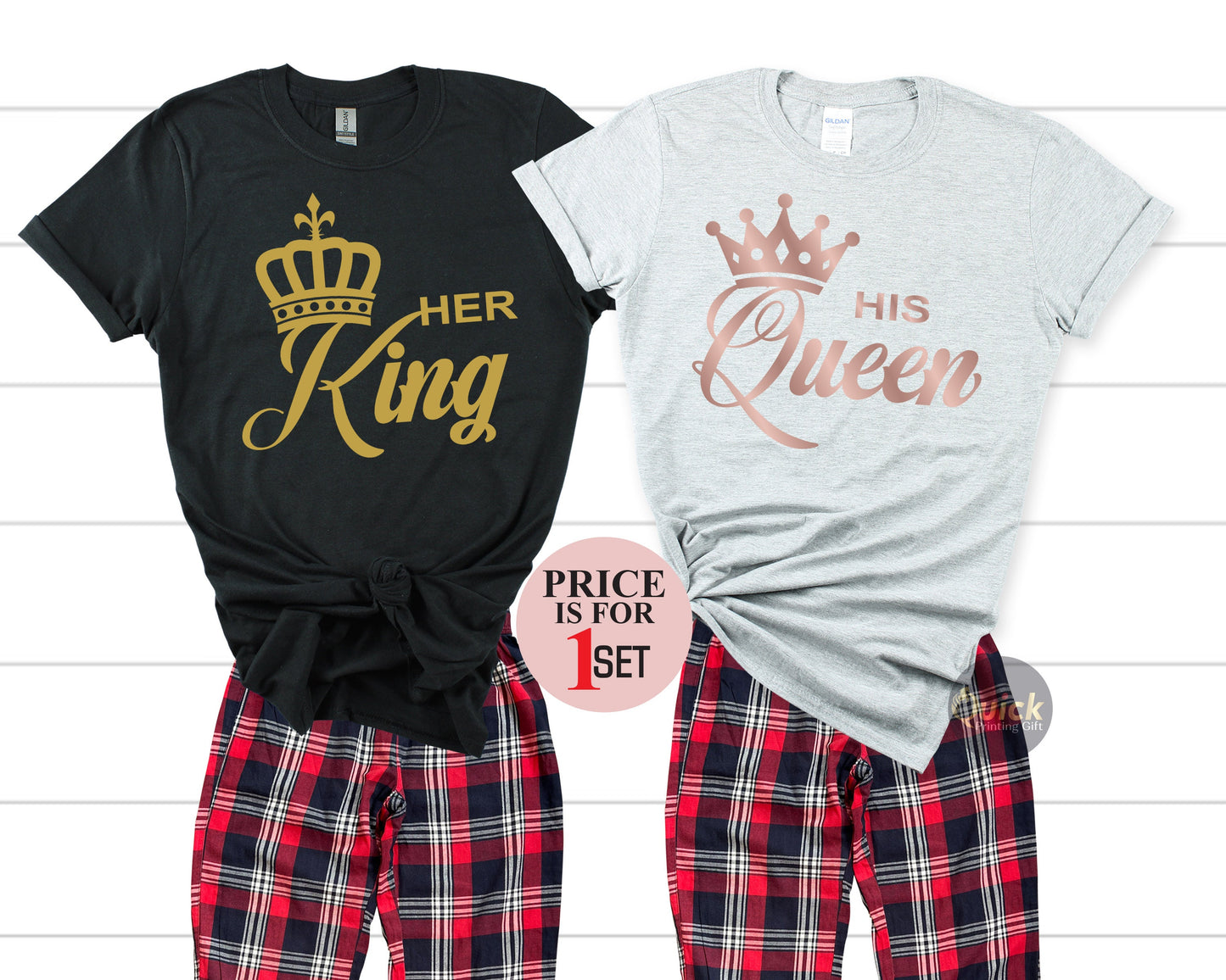 Her King His Queen Pajamas, King of Spades & Queen of Hearts, Mr and Mrs T shirt,Couple's Pajamas,Valentines Day Shirt, Anniversary gift set