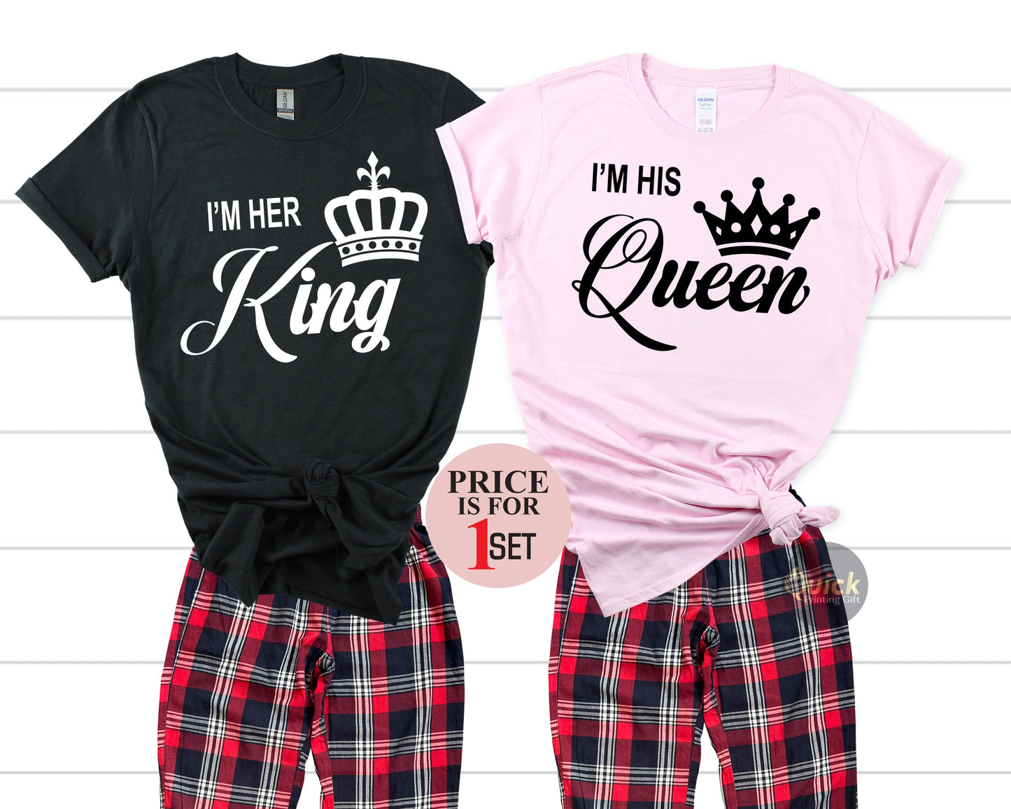 Her King His Queen Pajamas, King of Spades & Queen of Hearts, Mr and Mrs T shirt,Couple's Pajamas,Valentines Day Shirt, Anniversary gift set