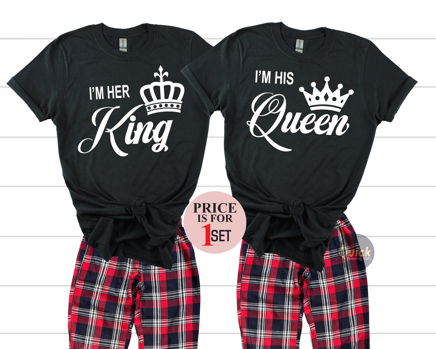 Her King His Queen Pajamas, King of Spades & Queen of Hearts, Mr and Mrs T shirt,Couple's Pajamas,Valentines Day Shirt, Anniversary gift set