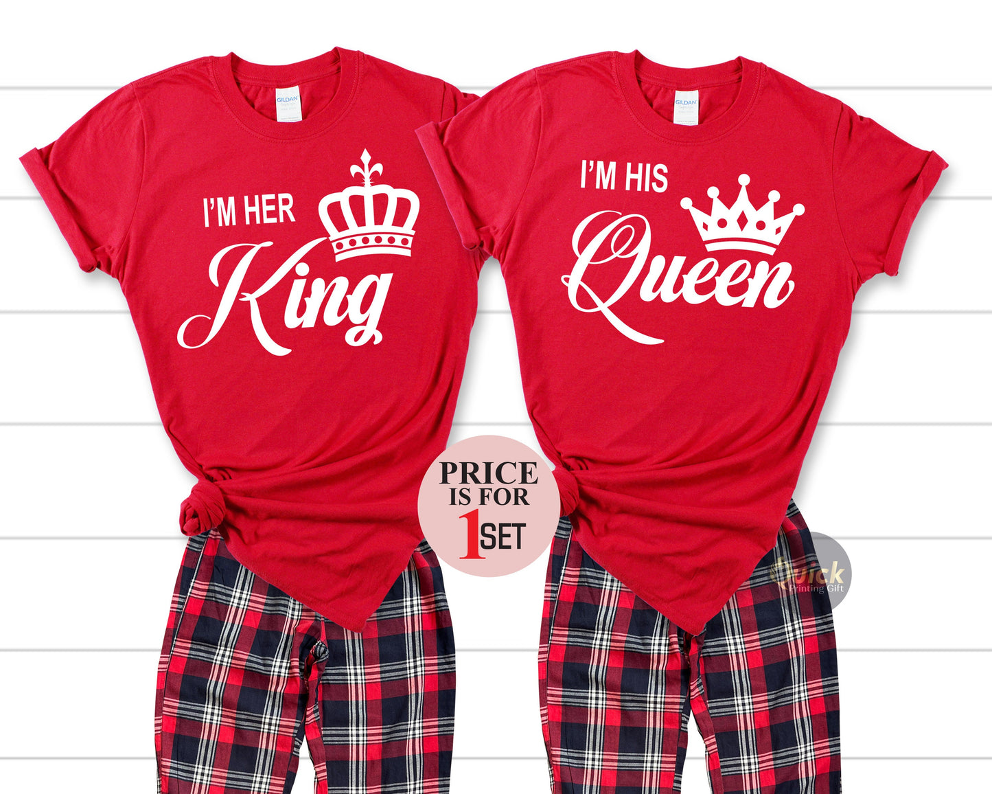 Her King His Queen Pajamas, King of Spades & Queen of Hearts, Mr and Mrs T shirt,Couple's Pajamas,Valentines Day Shirt, Anniversary gift set