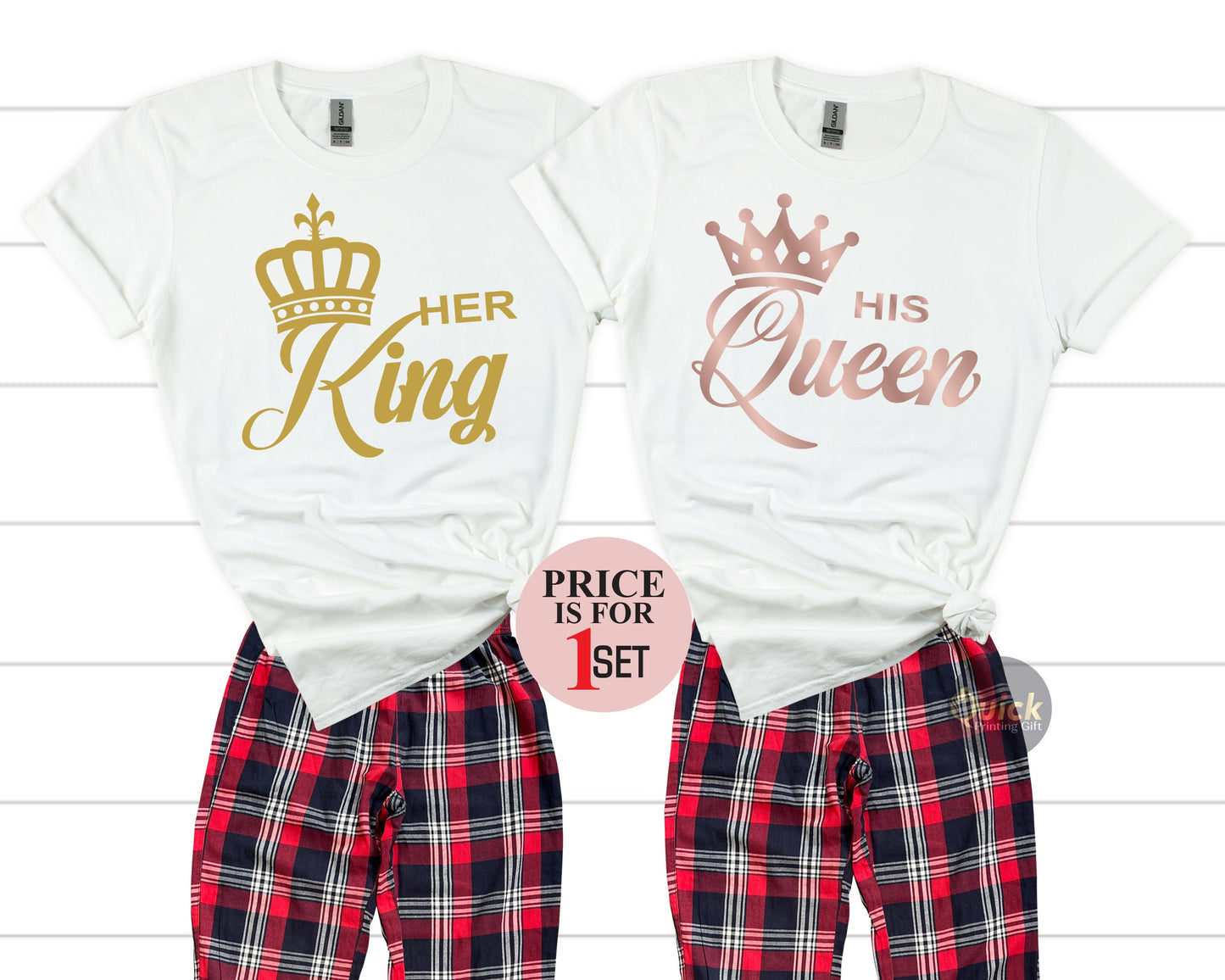 Her King His Queen Pajamas, King of Spades & Queen of Hearts, Mr and Mrs T shirt,Couple's Pajamas,Valentines Day Shirt, Anniversary gift set