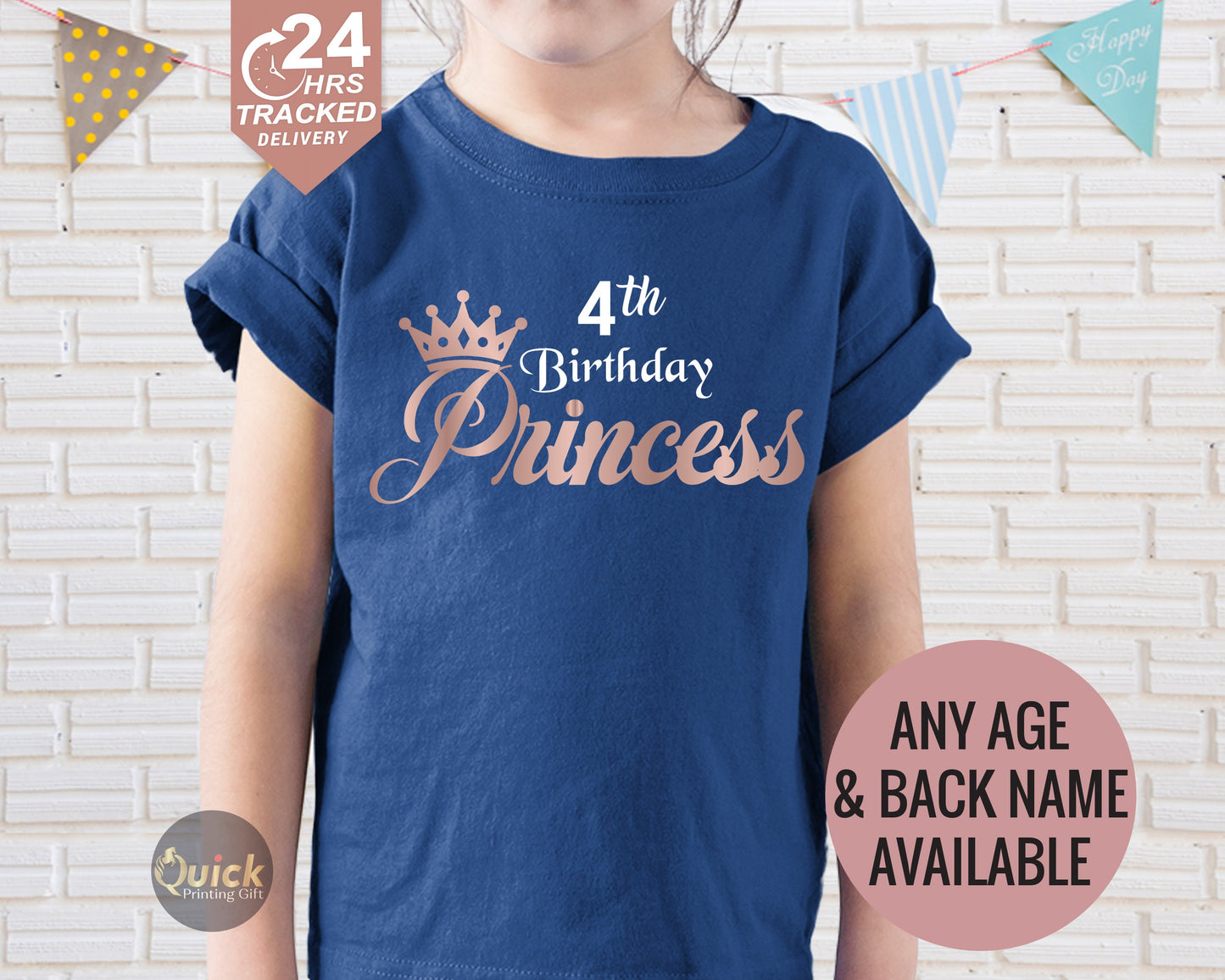 Personalized 4th Birthday Princess Shirt: Rose Gold Print Cotton Tee