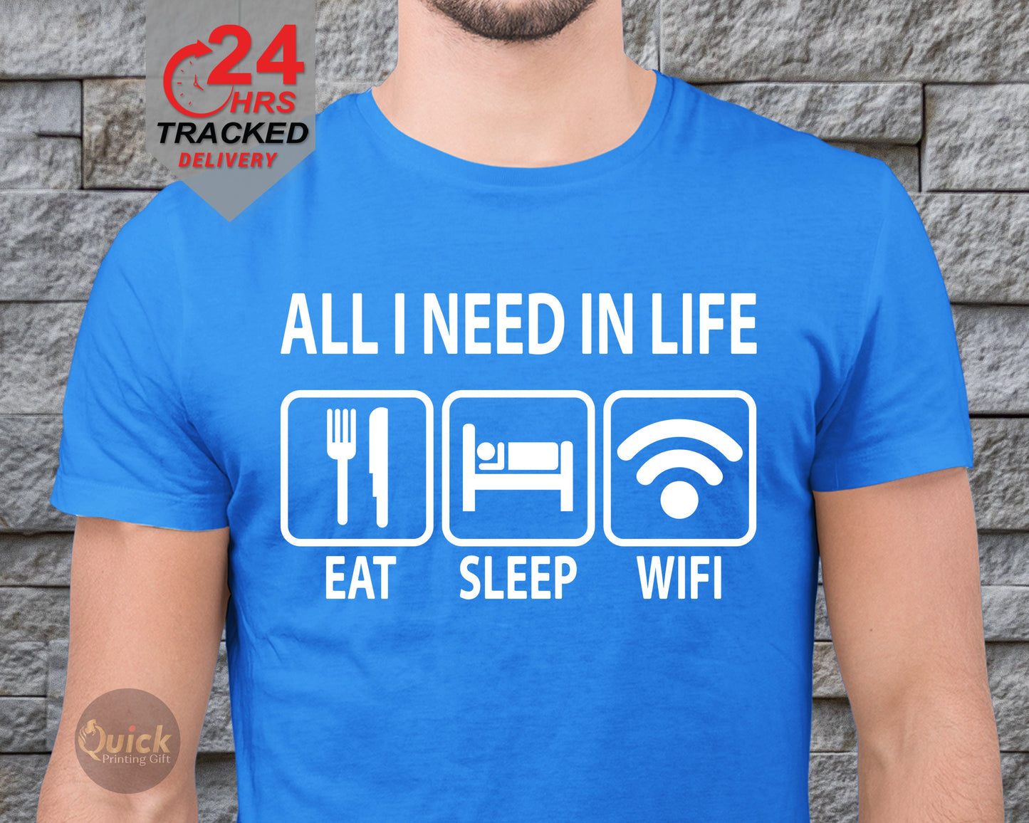 Funny Slogan T-Shirt: Food, Pizza, Sleep, WiFi - Teen Gift