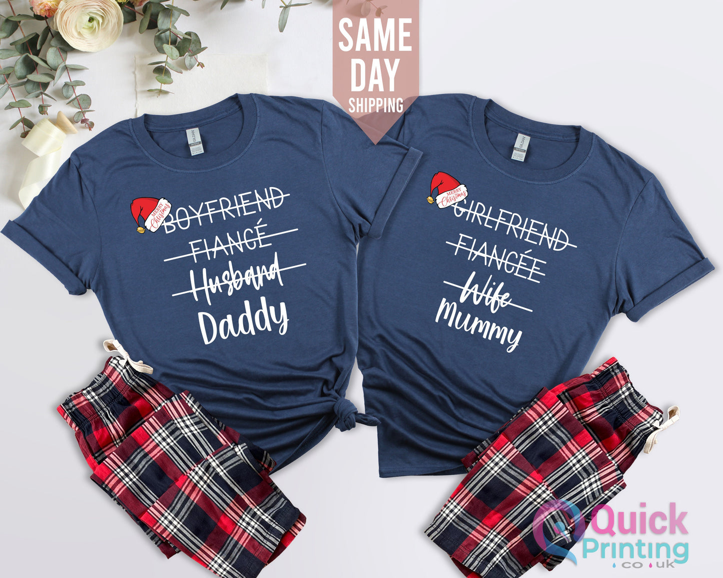 Family Matching Christmas Couple T shirts, Hubby Wifey Christmas Shirts, DAD MUM 1st Christmas Tshirt, XMas Presents Wedding Gift her him