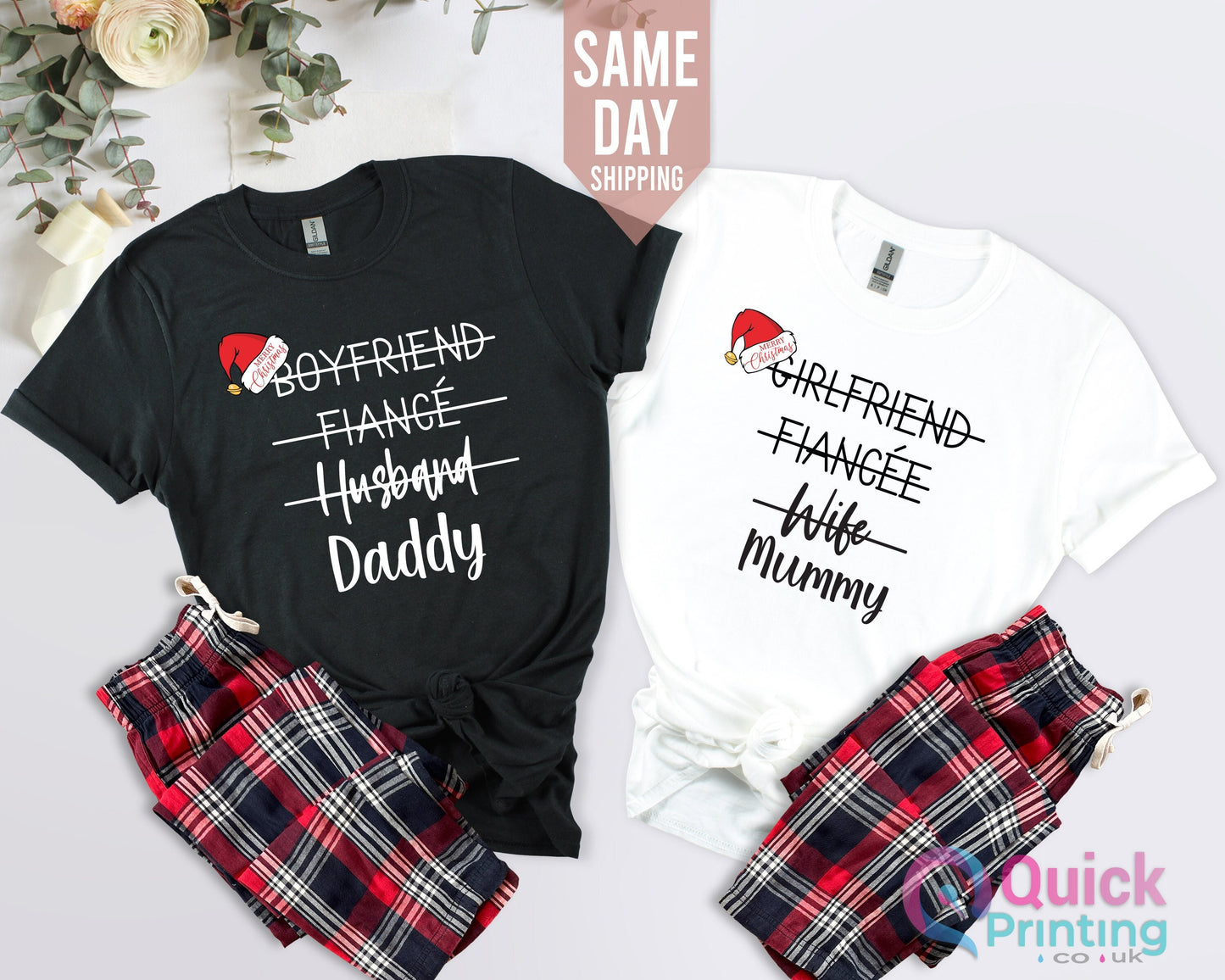Family Matching Christmas Couple T shirts, Hubby Wifey Christmas Shirts, DAD MUM 1st Christmas Tshirt, XMas Presents Wedding Gift her him
