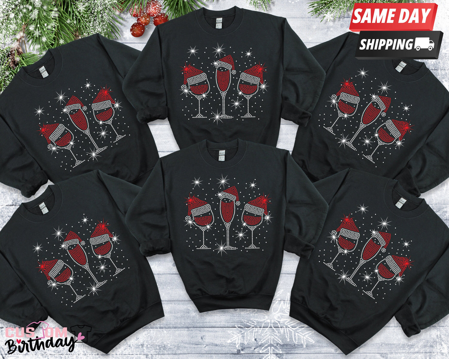 CHRISTMAS WINE Sweatshirts Wine deer Reindeer Red Wine Lover Santa Hat Xmas Party Men Women Holiday Present Costume Jumper