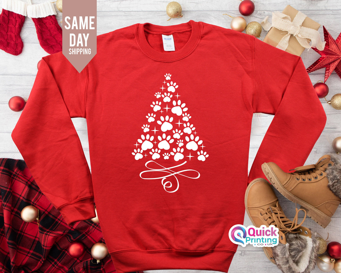 Dog Paw Christmas Tree Sweatshirt: Funny Dog Mum Sweater