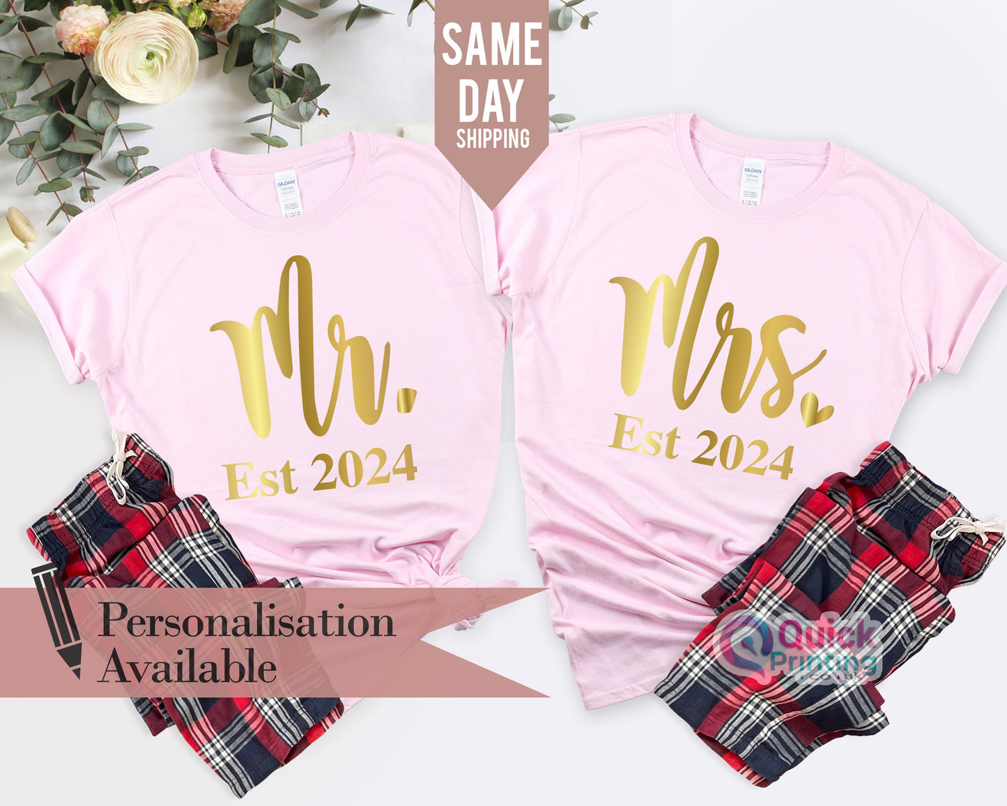 Mr. & Mrs. 2026 T-shirt: Gold Print Newlywed Gift