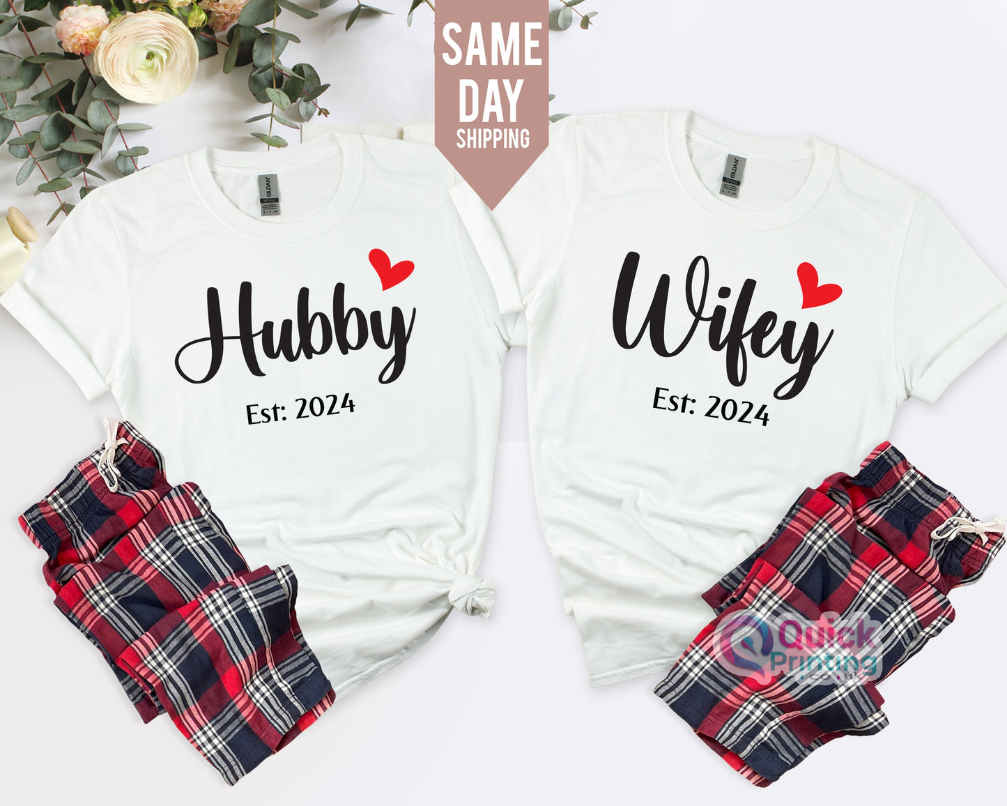Custom Year Wifey HubbyShirt, Valentine tshirt Matching Couples Shirt Trendy Girlfriend Gift Unisex Wedding Gift Husband Crewneck 2024