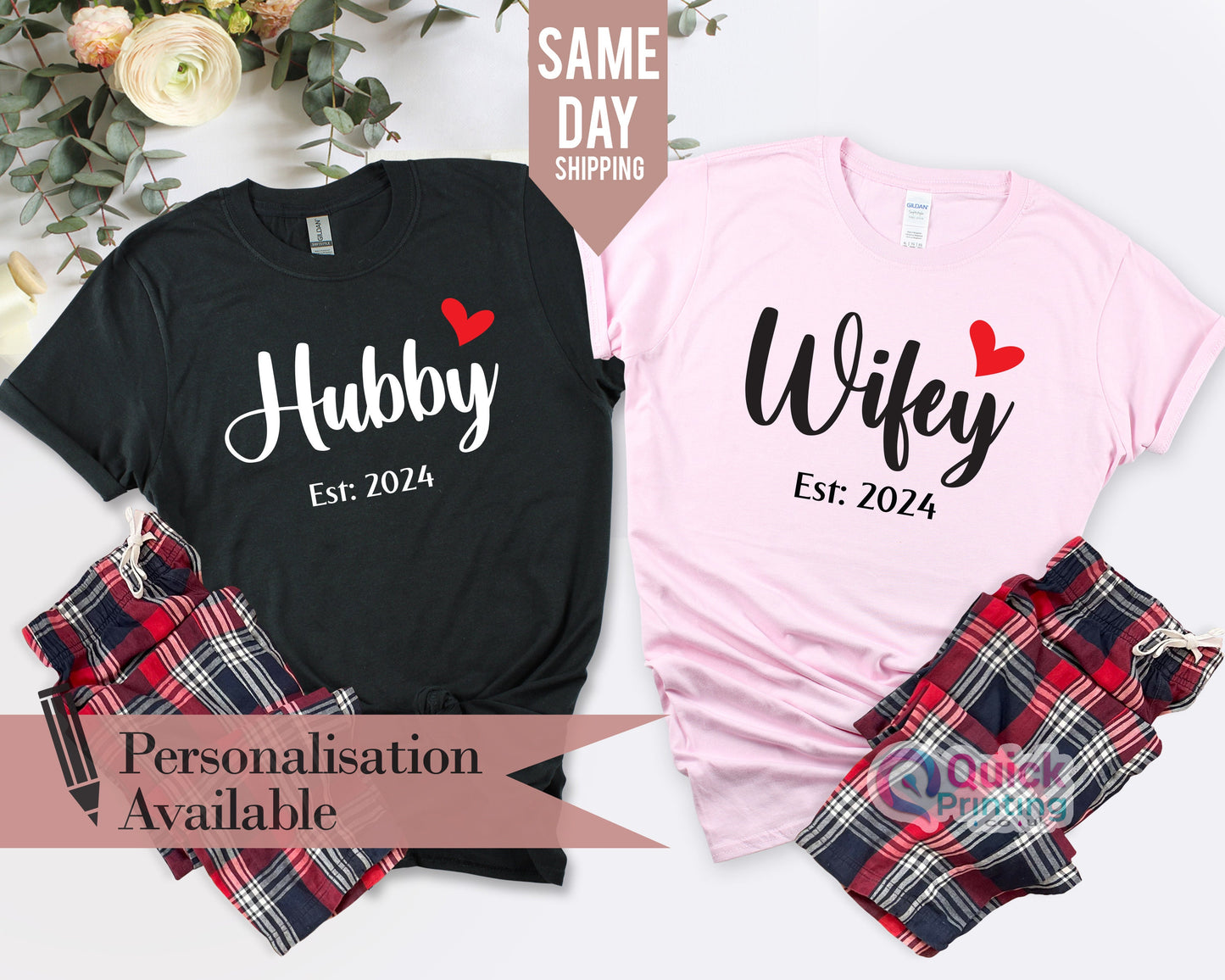 Custom Year Wifey HubbyShirt, Valentine tshirt Matching Couples Shirt Trendy Girlfriend Gift Unisex Wedding Gift Husband Crewneck 2024