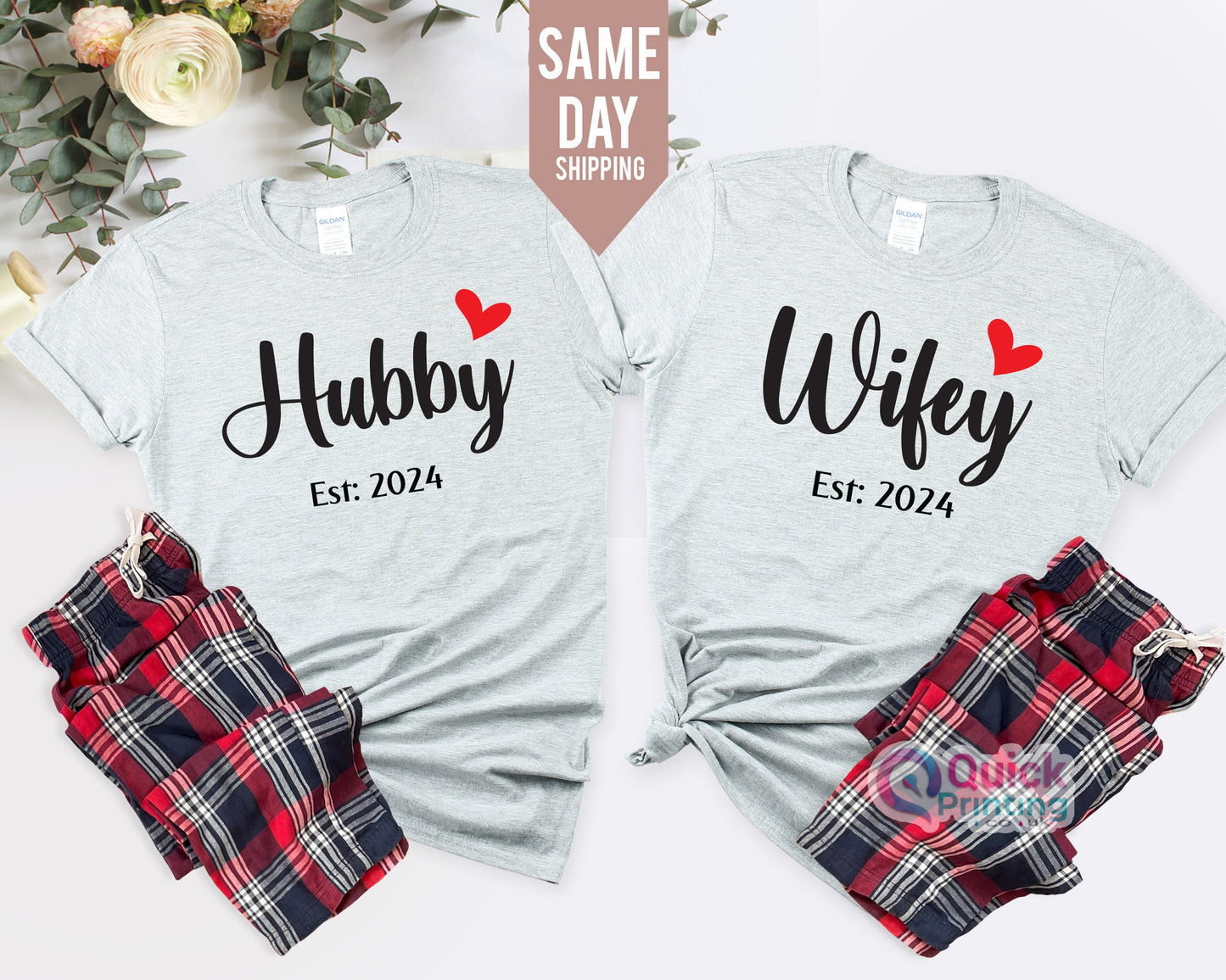 Custom Year Wifey HubbyShirt, Valentine tshirt Matching Couples Shirt Trendy Girlfriend Gift Unisex Wedding Gift Husband Crewneck 2024