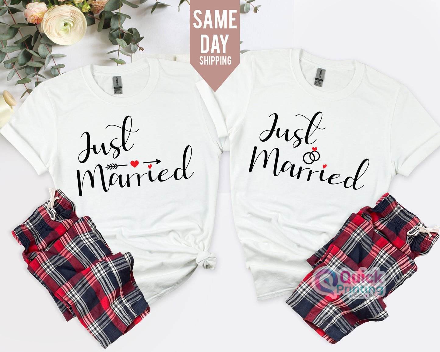 Just Married Tshirt 2024, Hubby Wifey Matching Valentine Couple Shirts, Honeymoon Tshirt, Valentine Gift for Boyfriend Girlfriend
