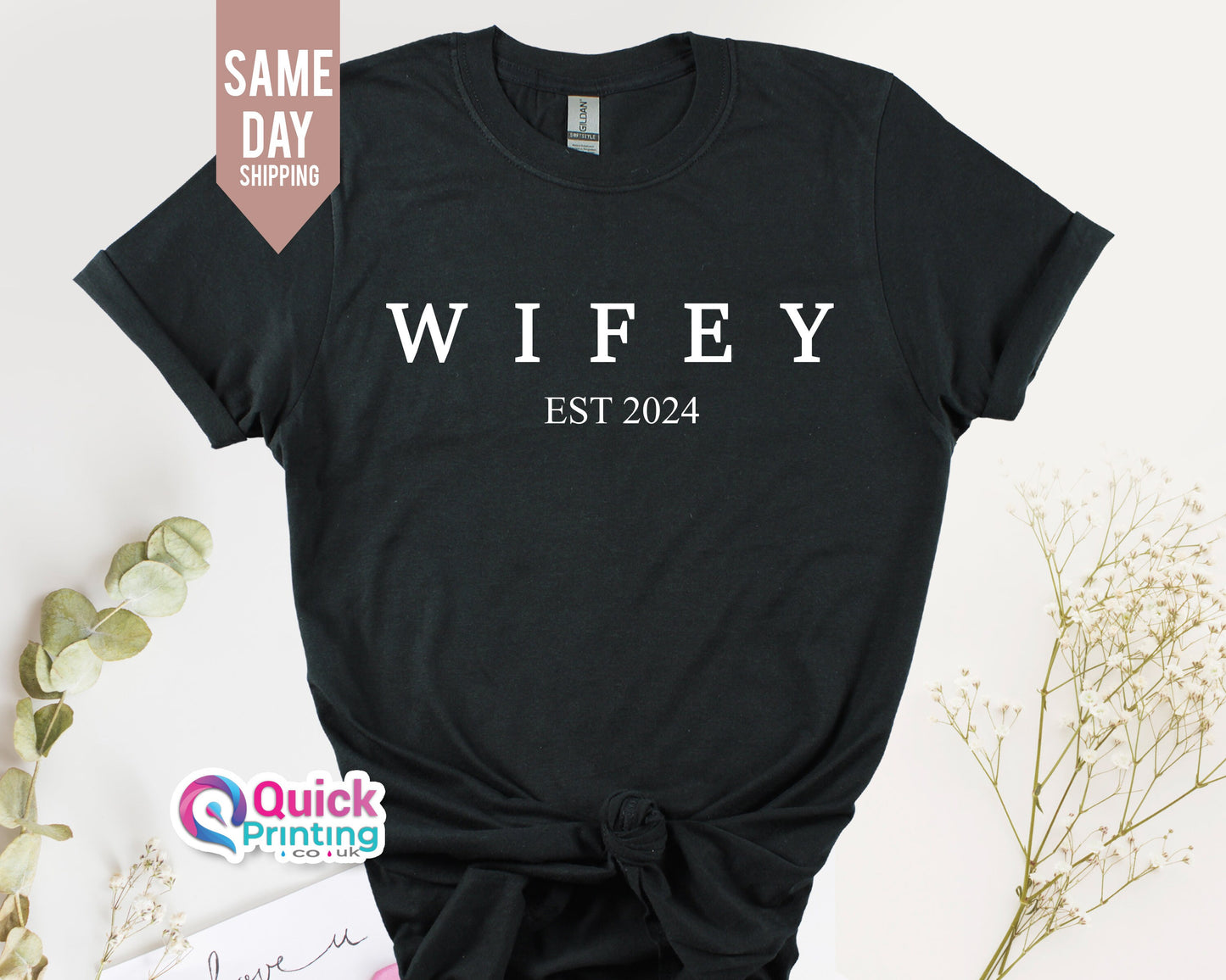 Wife Tee, WIFEY est 2024, HUBBY est 2024 T Shirt , Engagement Announcement, Personalised wedding hen do gift, Custom Wifey Tshirt 2024