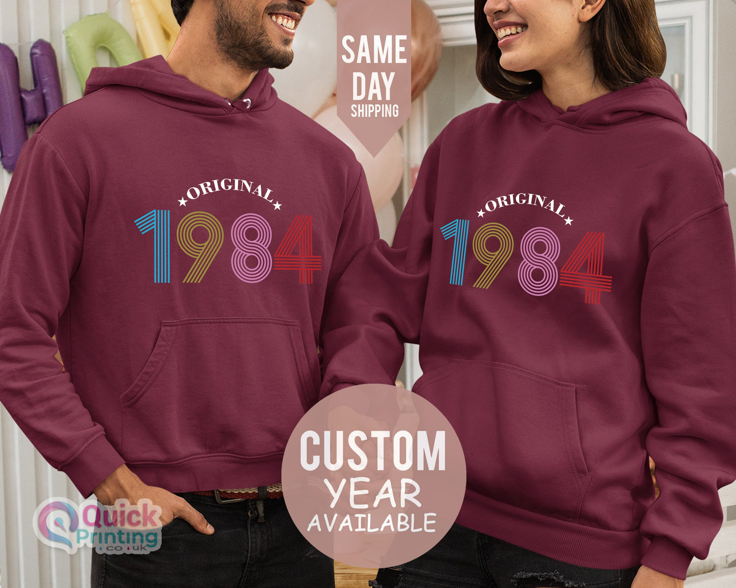 40th Birthday Gifts for Women Men, 40th Birthday Hoodies UK, Vintage Birthday 1984 Black Hoodie, Personalised Birthday Gift