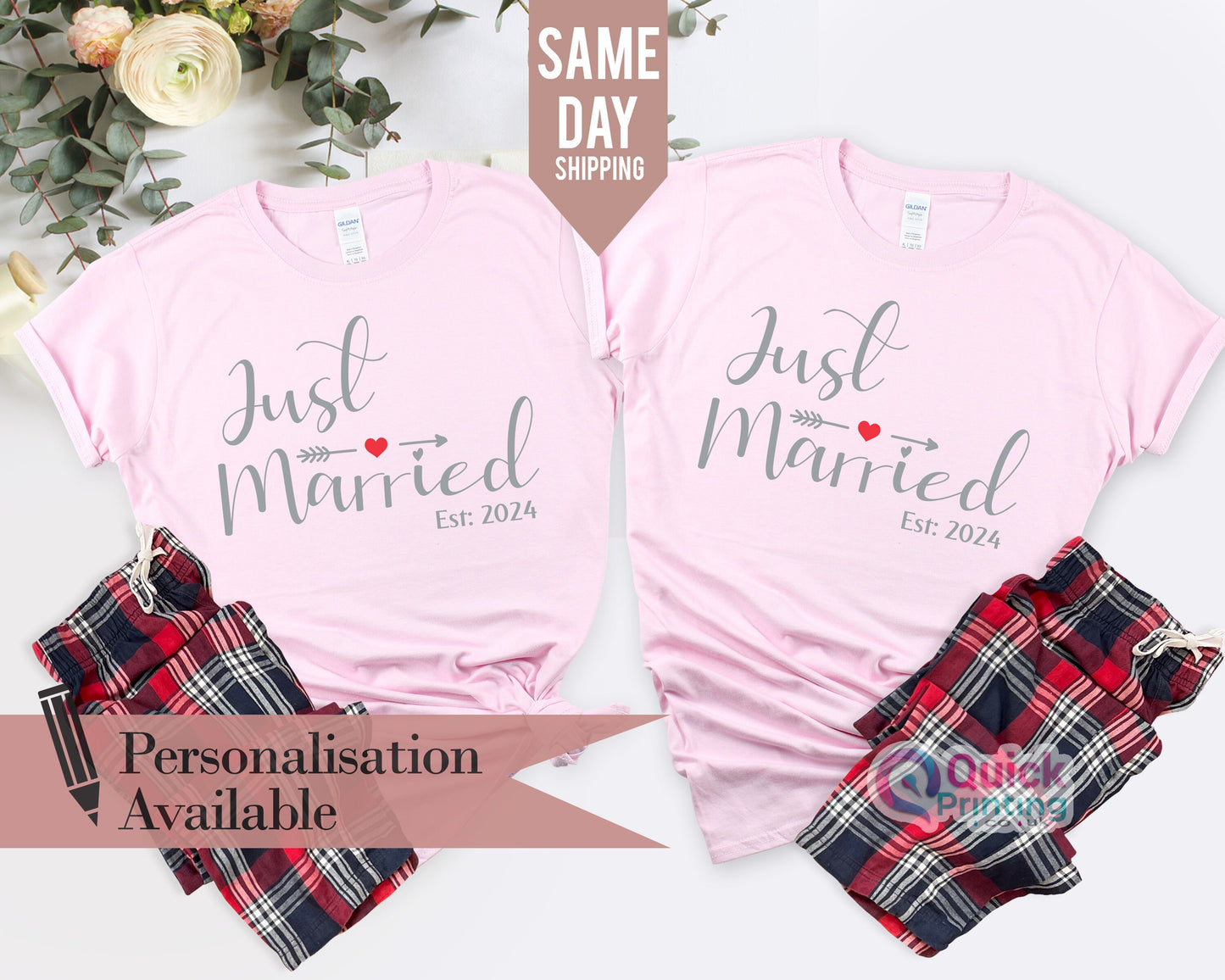 Just Married 2026 T-Shirt: Hubby Wifey Matching Couple Shirts