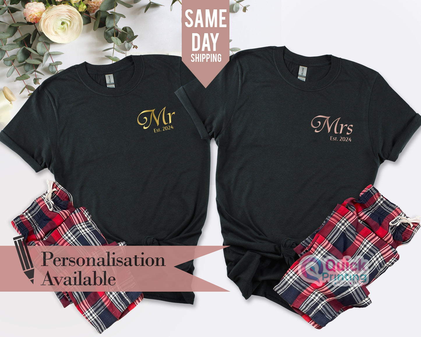 Mr Mrs Matching Couple Valentine Tshirt 2024, Hubby Wifey Shirts, Bride Groom Tshirt, Newlywed Tshirt Gift, Valentine Gift for her him