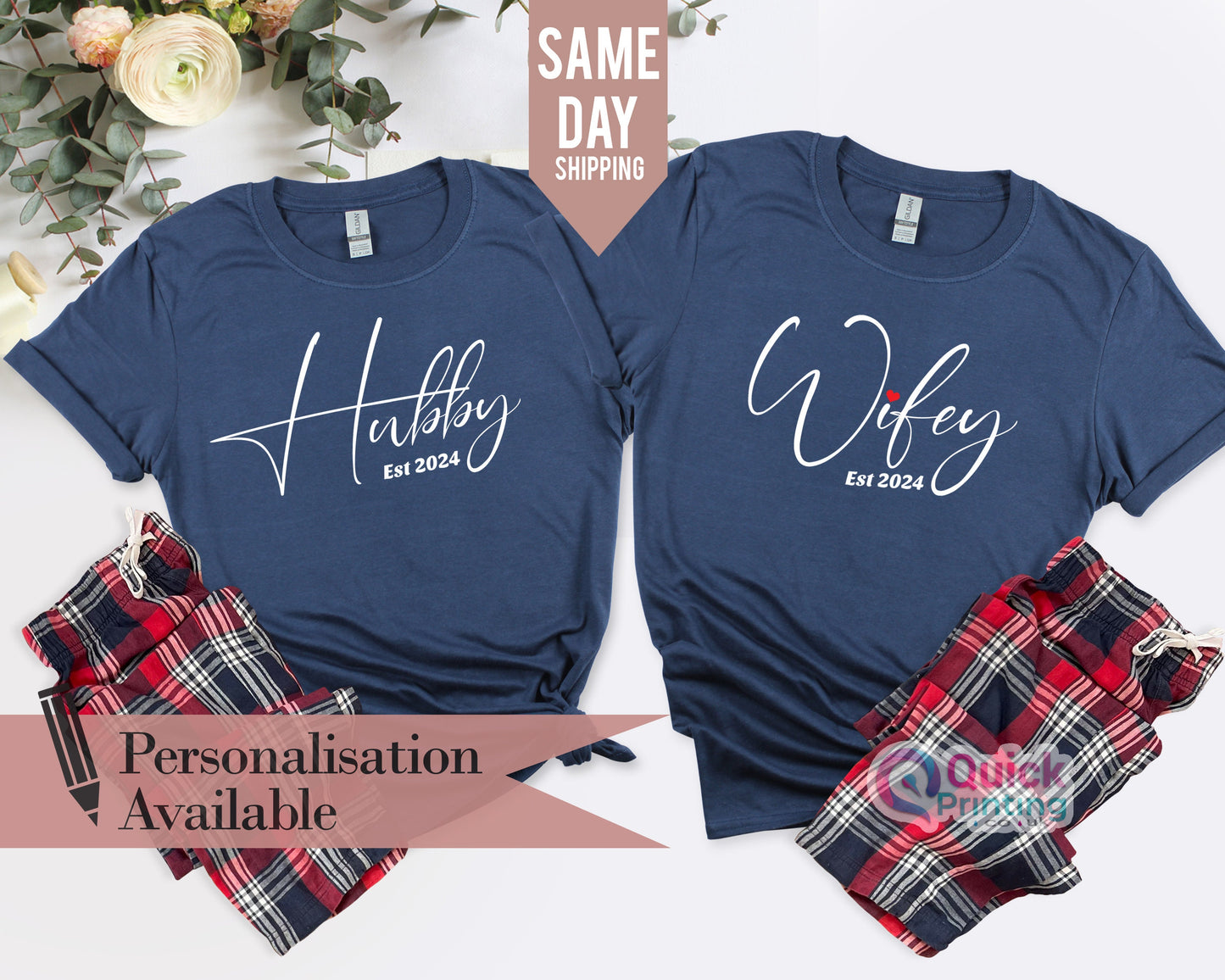 WIFEY est 2024, HUBBY est 2024 T Shirt , Engagement Gift, Wedding Gift, Engagement Announcement, Wife Tee, Personalised wedding hen do gift