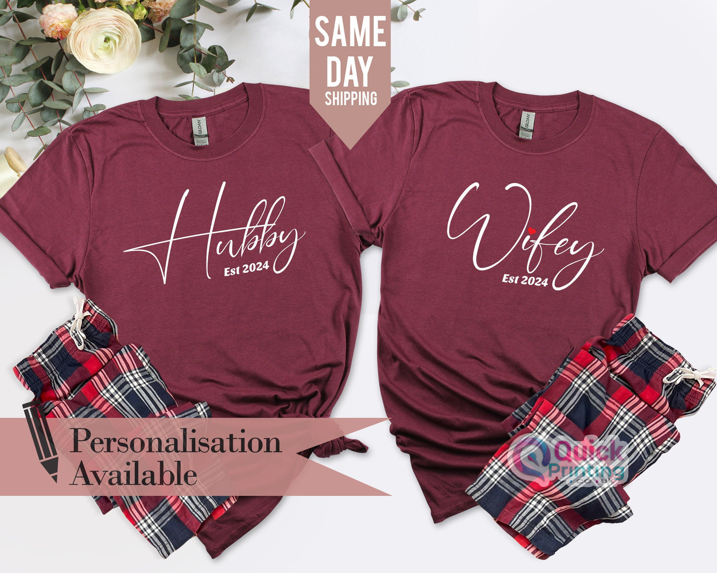 WIFEY est 2024, HUBBY est 2024 T Shirt , Engagement Gift, Wedding Gift, Engagement Announcement, Wife Tee, Personalised wedding hen do gift