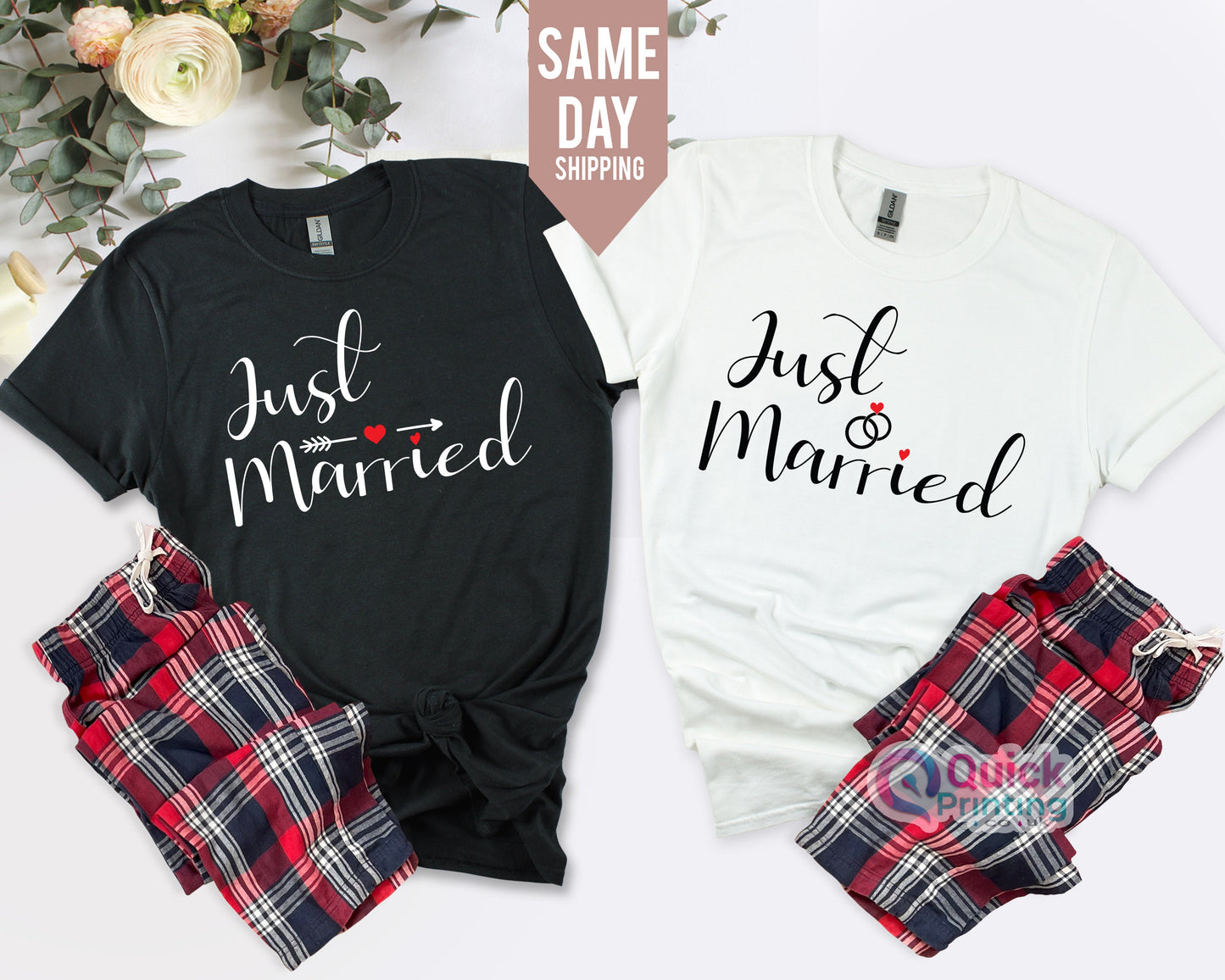 Just Married Tshirt 2024, Hubby Wifey Matching Valentine Couple Shirts, Honeymoon Tshirt, Valentine Gift for Boyfriend Girlfriend