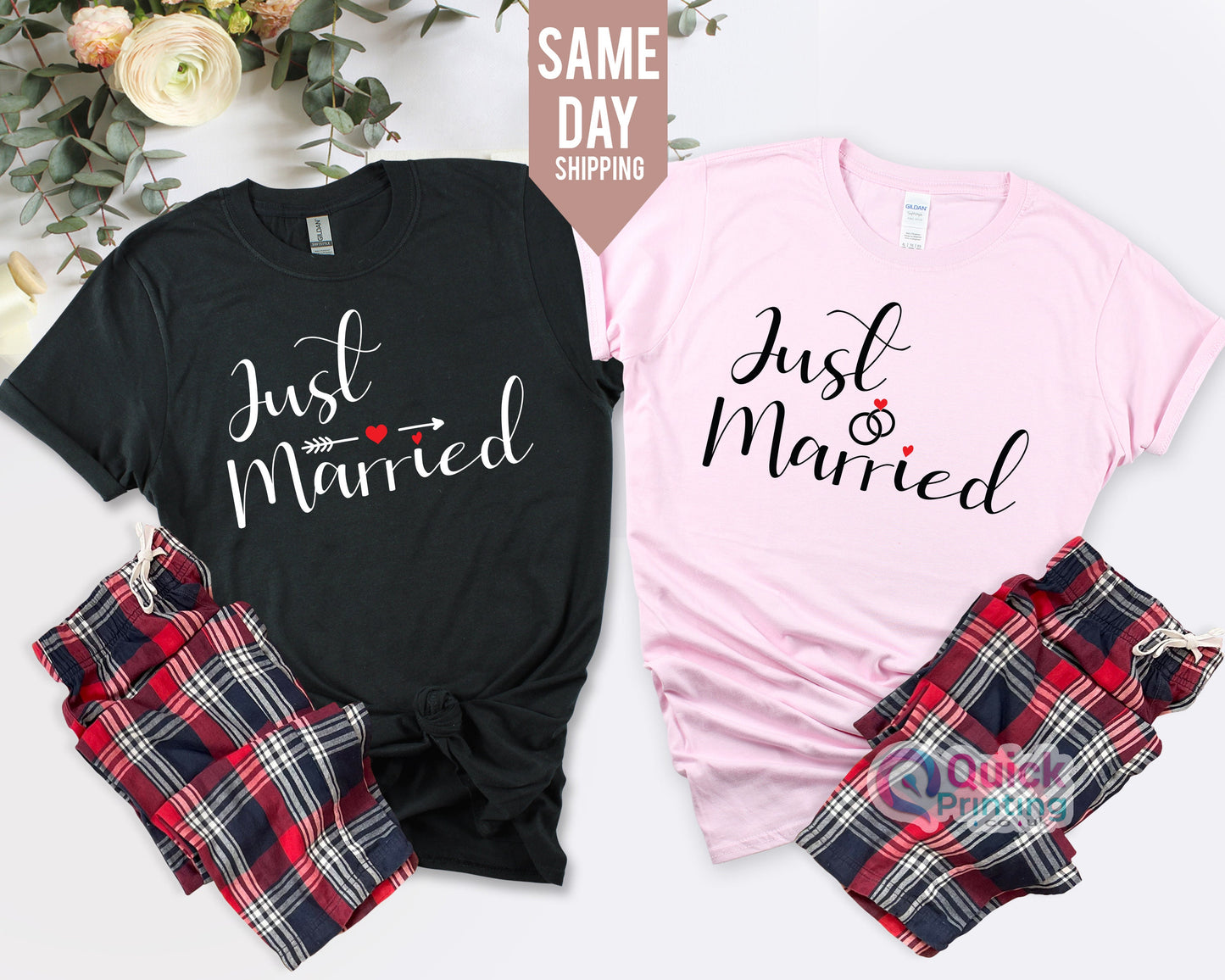 Just Married Tshirt 2024, Hubby Wifey Matching Valentine Couple Shirts, Honeymoon Tshirt, Valentine Gift for Boyfriend Girlfriend