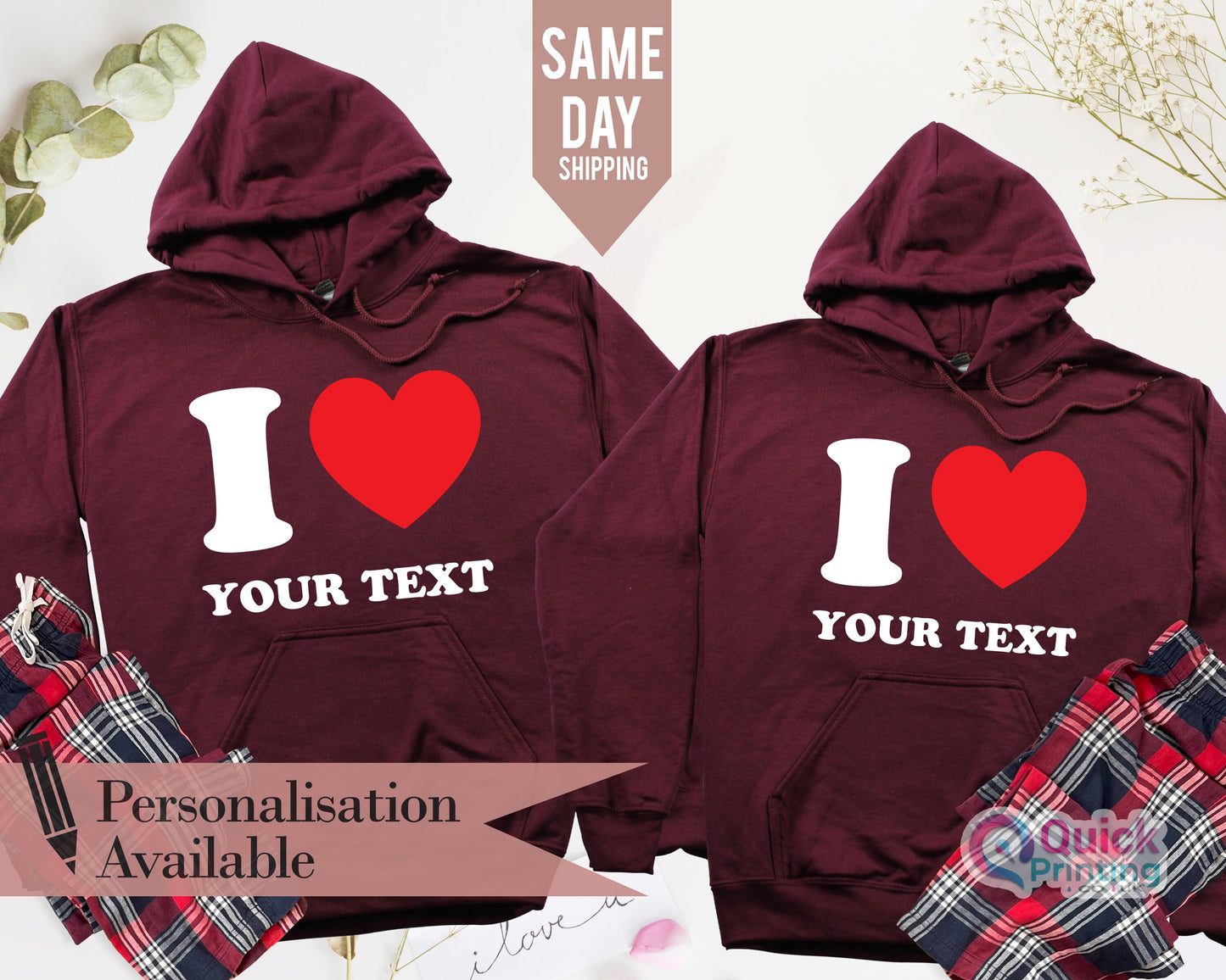 i love my girlfriend Hoodie, Anniversary Matching Couples Hoody, Personalised Memorial Top, Gift for Wife, I Heart Custom Hoodie, Love Top