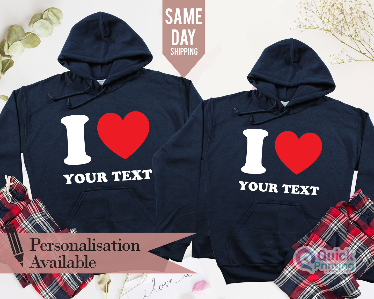i love my girlfriend Hoodie, Anniversary Matching Couples Hoody, Personalised Memorial Top, Gift for Wife, I Heart Custom Hoodie, Love Top