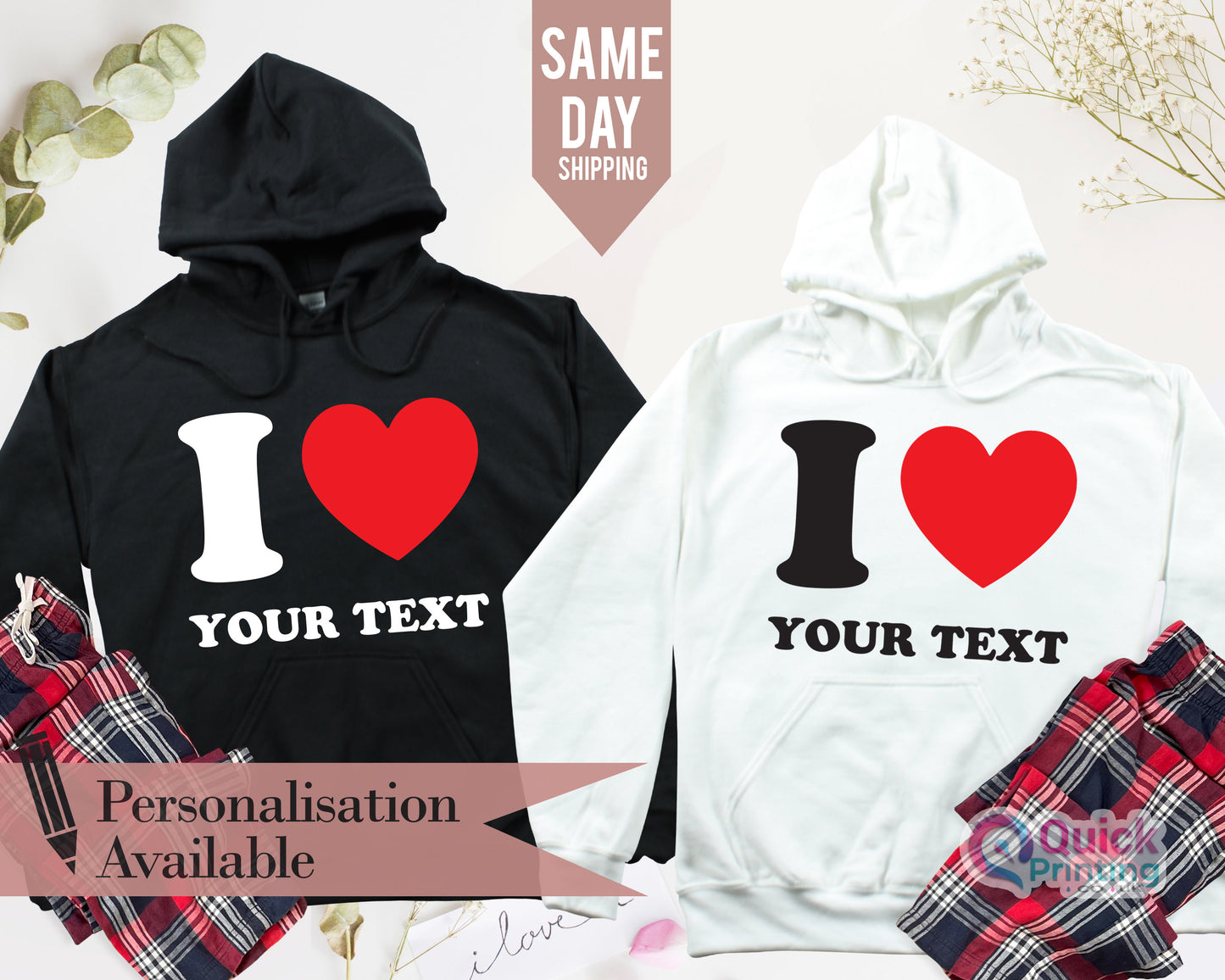 i love my girlfriend Hoodie, Anniversary Matching Couples Hoody, Personalised Memorial Top, Gift for Wife, I Heart Custom Hoodie, Love Top