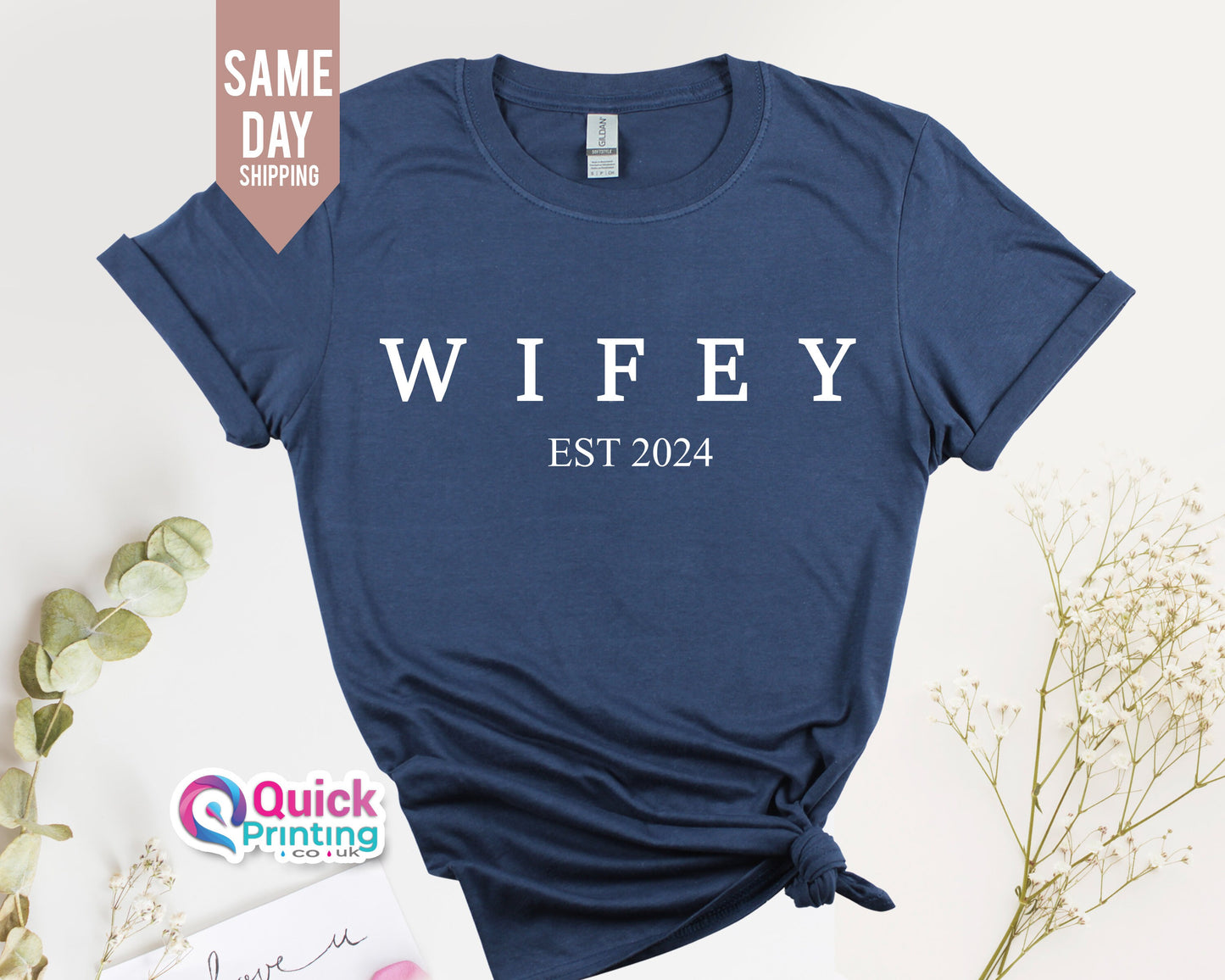 Wife Tee, WIFEY est 2024, HUBBY est 2024 T Shirt , Engagement Announcement, Personalised wedding hen do gift, Custom Wifey Tshirt 2024