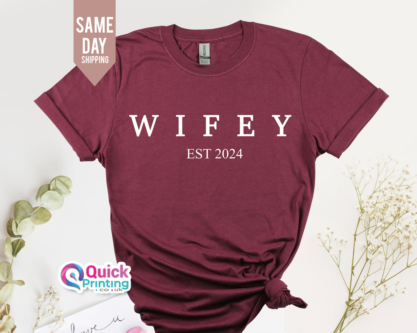 Wife Tee, WIFEY est 2024, HUBBY est 2024 T Shirt , Engagement Announcement, Personalised wedding hen do gift, Custom Wifey Tshirt 2024