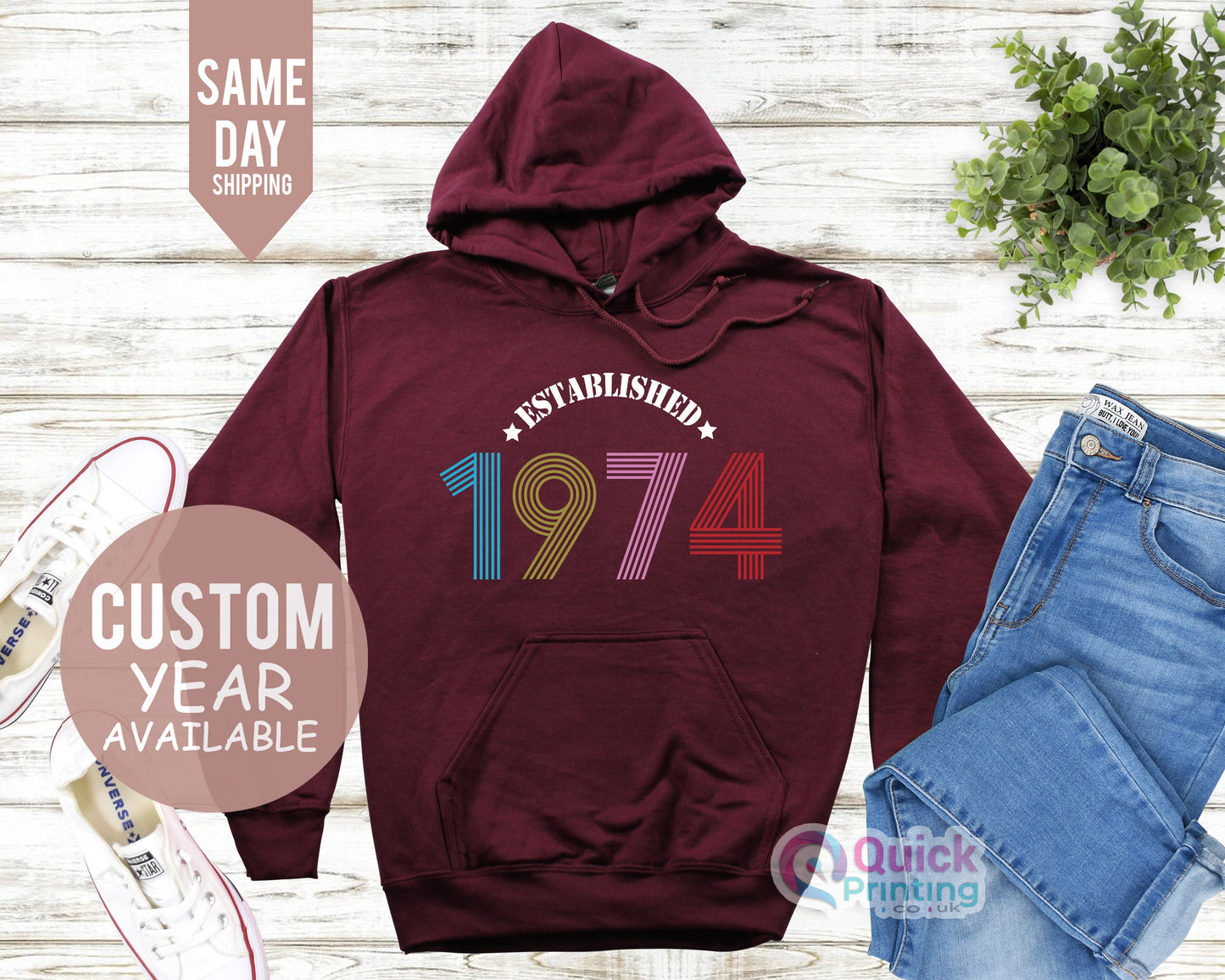 Established 1974 Birthday Hoodie, 50th Birthday Hoodies UK, 50th Birthday Gifts for Women Men, Vintage Birthday Gifts for Dad Mum