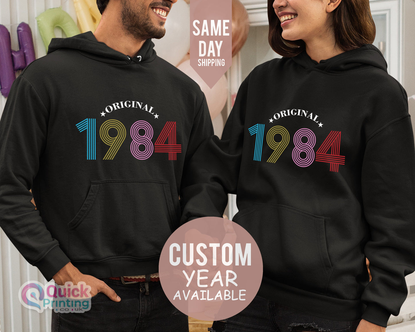 40th Birthday Gifts for Women Men, 40th Birthday Hoodies UK, Vintage Birthday 1984 Black Hoodie, Personalised Birthday Gift