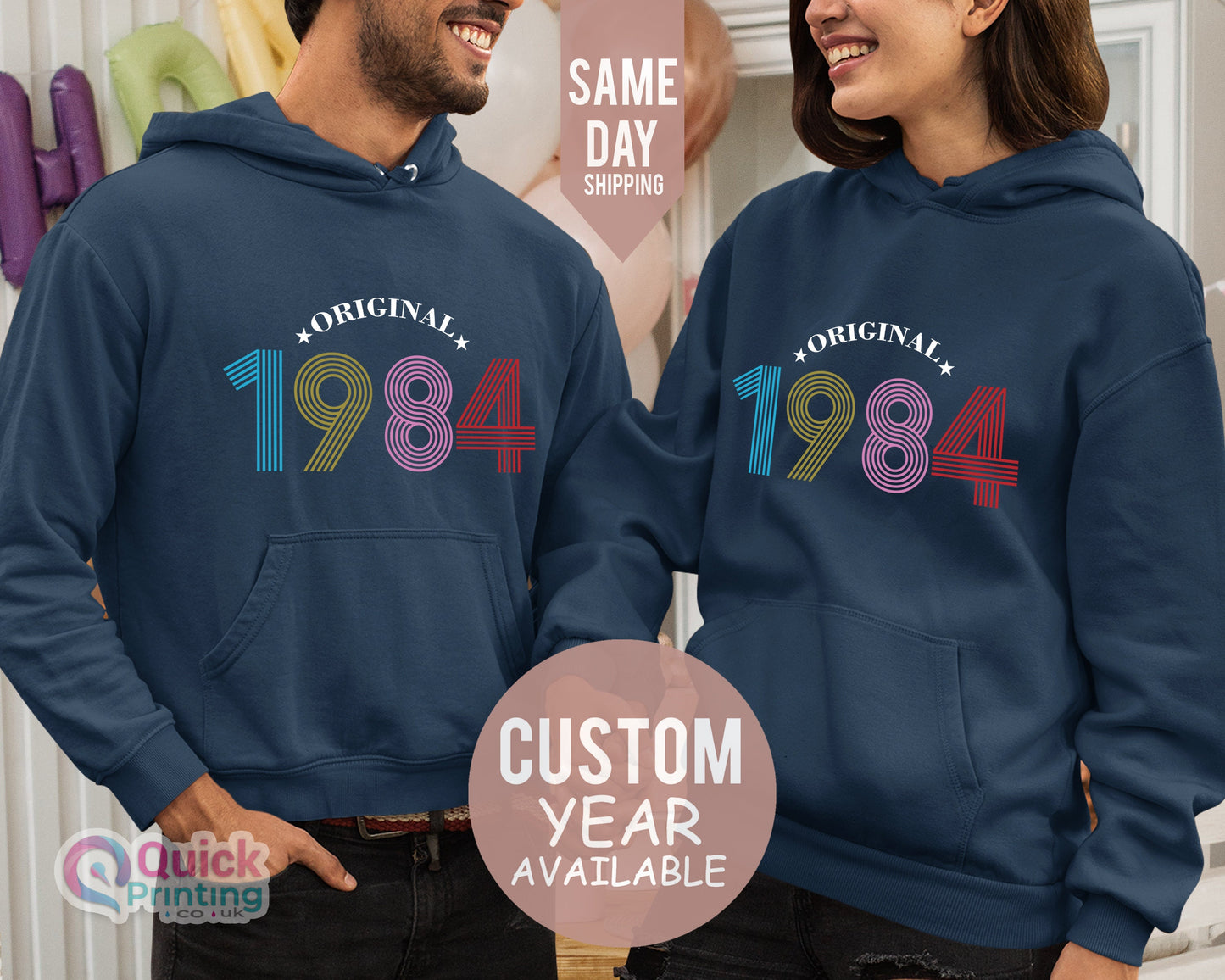 40th Birthday Gifts for Women Men, 40th Birthday Hoodies UK, Vintage Birthday 1984 Black Hoodie, Personalised Birthday Gift