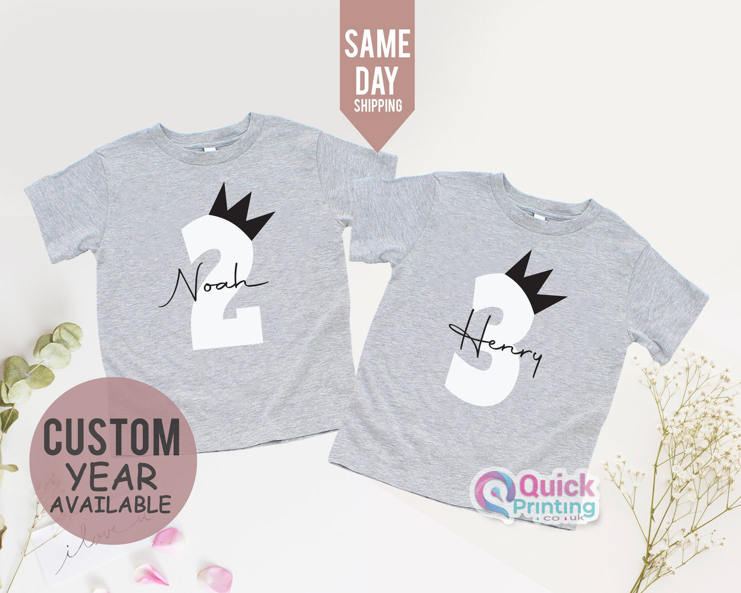 Personalised Crown Birthday T-shirt, 2nd 4th 5th 6th Custom Birthday T-shirt, First Birthday T-shirt, Customisable KIds Birthday Shirt
