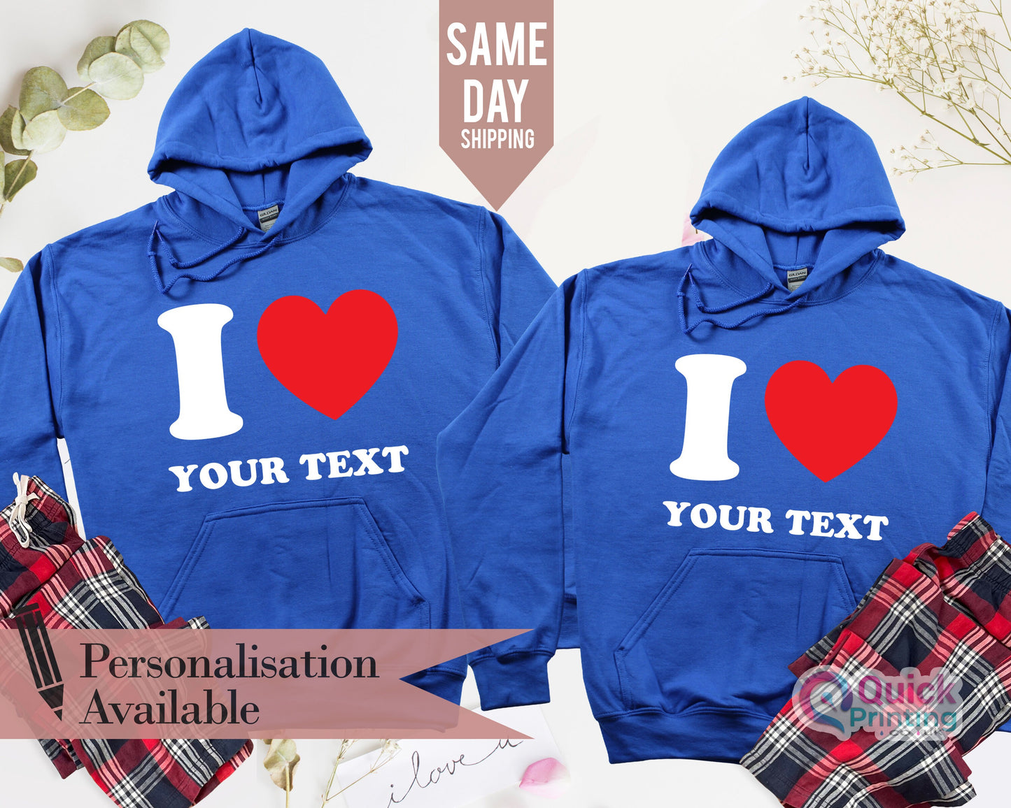i love my girlfriend Hoodie, Anniversary Matching Couples Hoody, Personalised Memorial Top, Gift for Wife, I Heart Custom Hoodie, Love Top