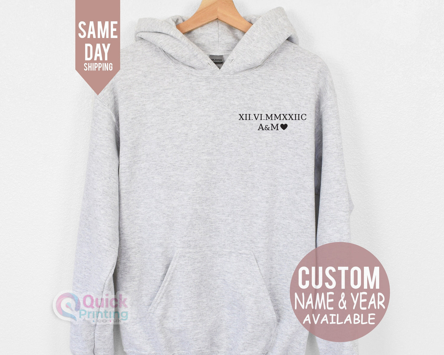 Roman Numeral Matching Hoodie, Couple Top, Custom Initials With Heart Hoodies,Valentines dat Top, Custom Anniversary Date Couple Hoodies T